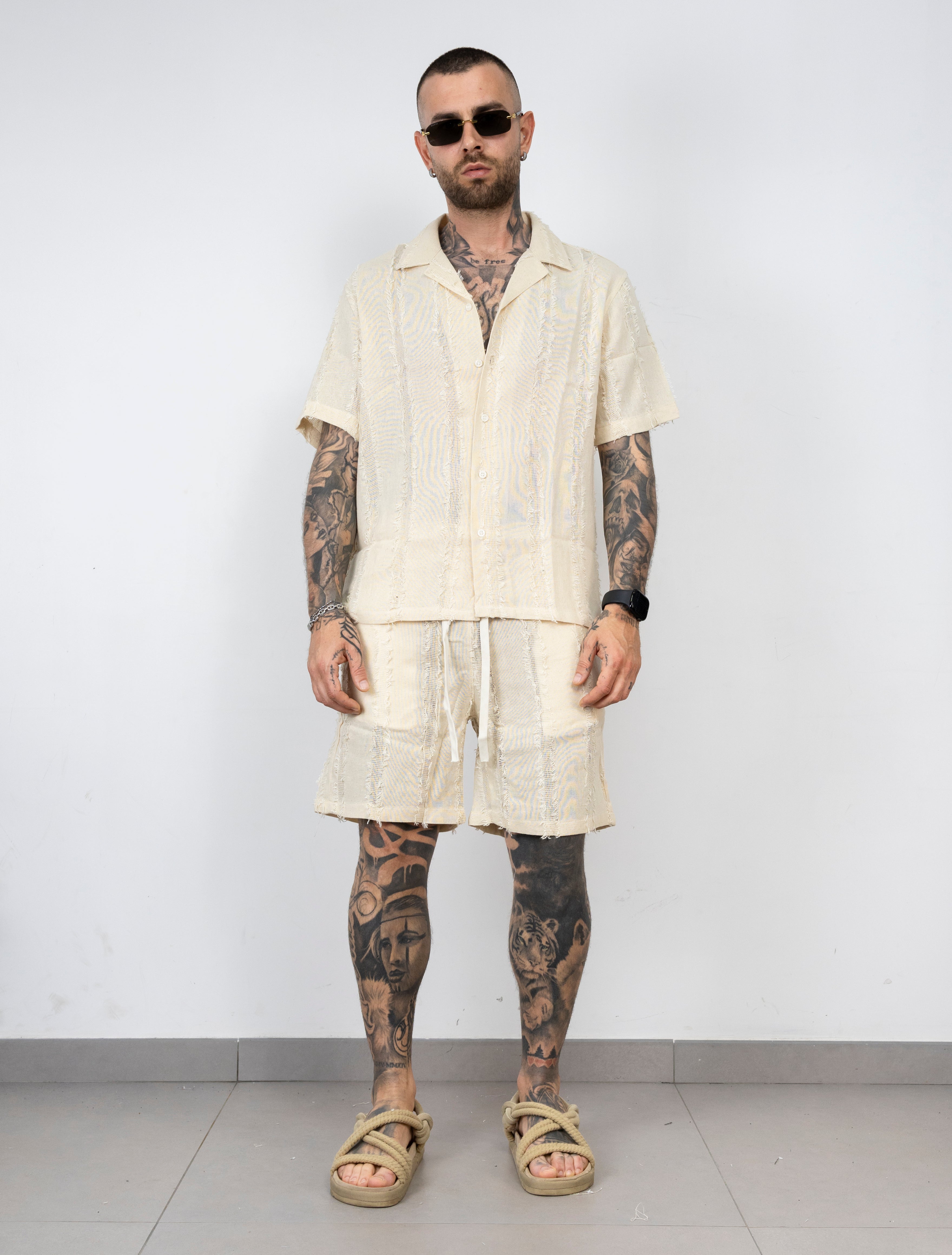 coordinato in misto lino con bermuda