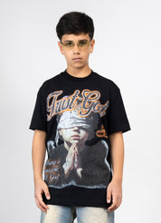 T-Shirt Junior "Just God" con Scritta Strass