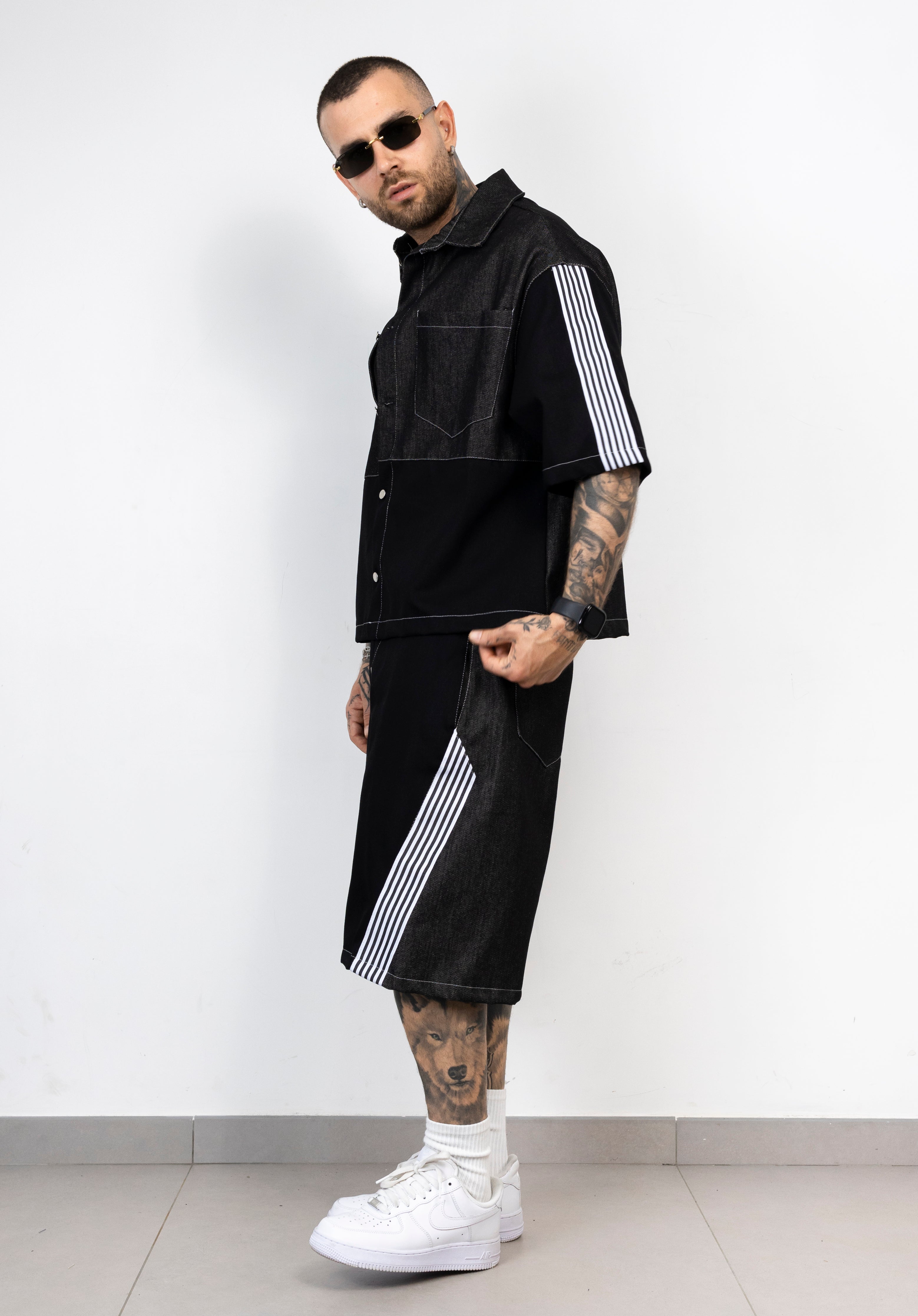 Coordinato Uomo Denim Black Stripes