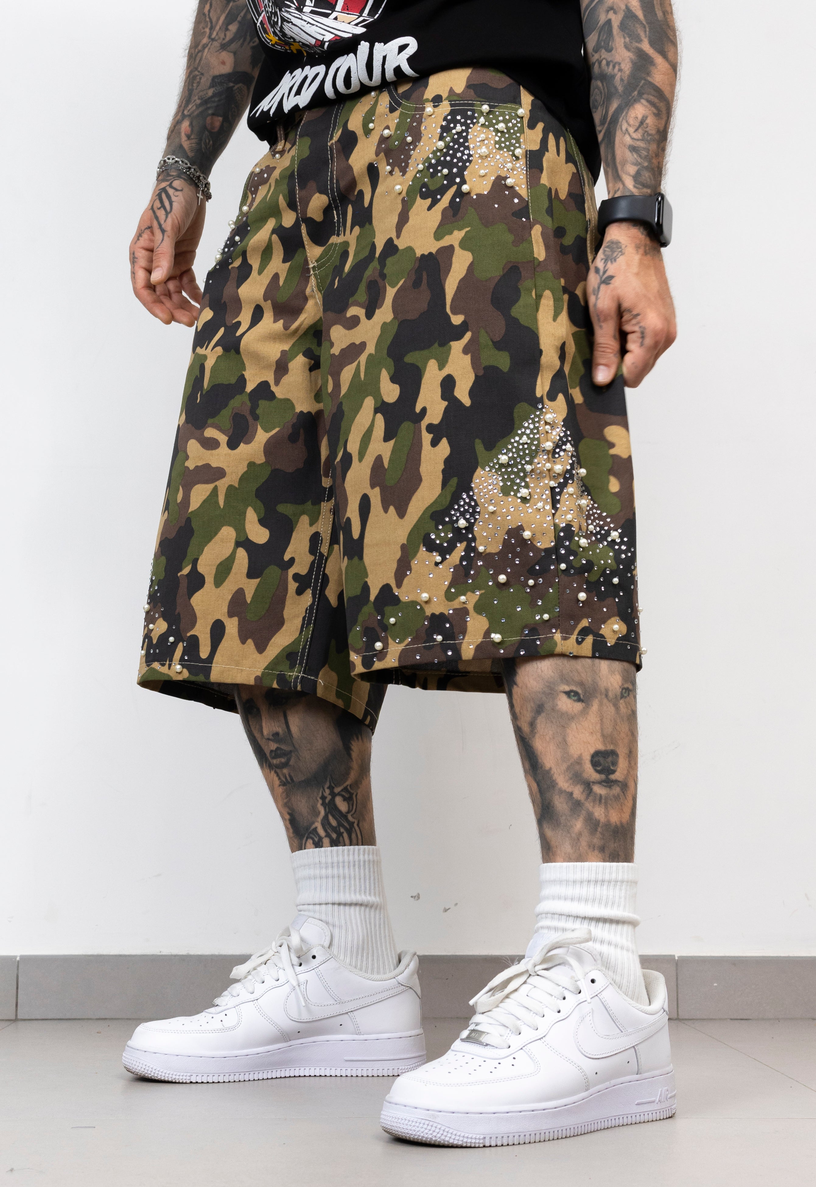 Bermuda Uomo Camouflage con Perle e Strass