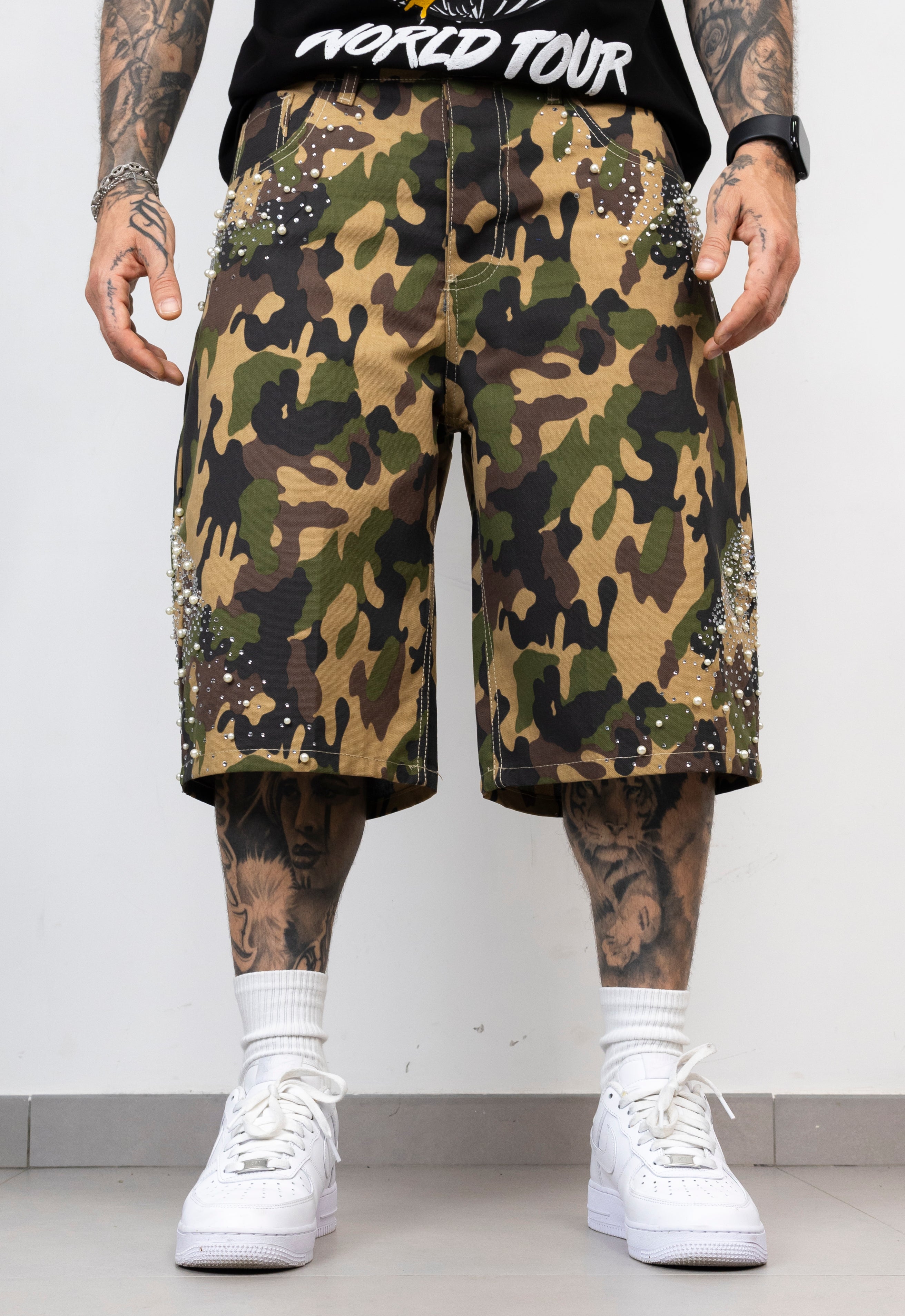 Bermuda Uomo Camouflage con Perle e Strass