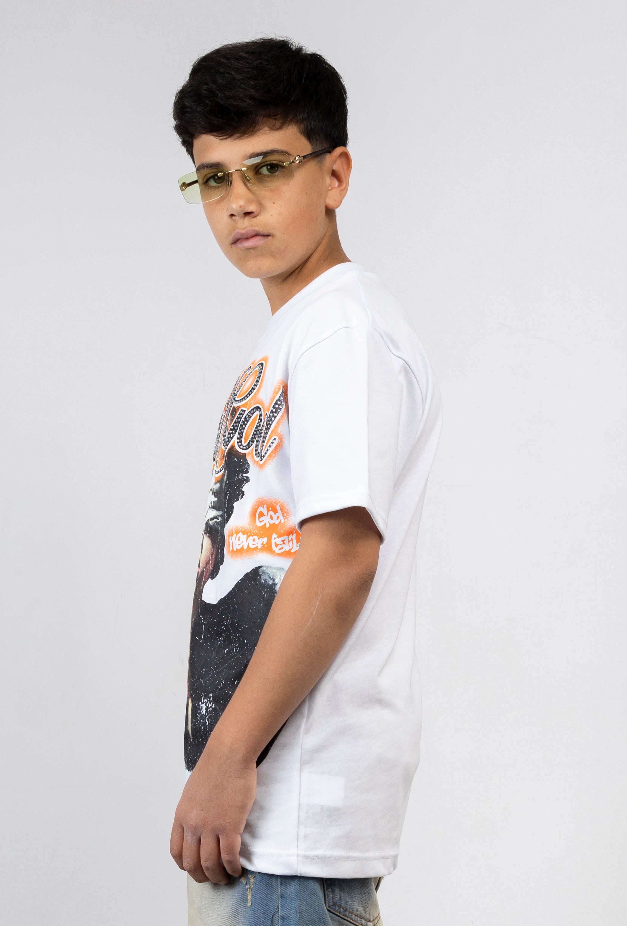 T-Shirt Junior "Just God" con Scritta Strass