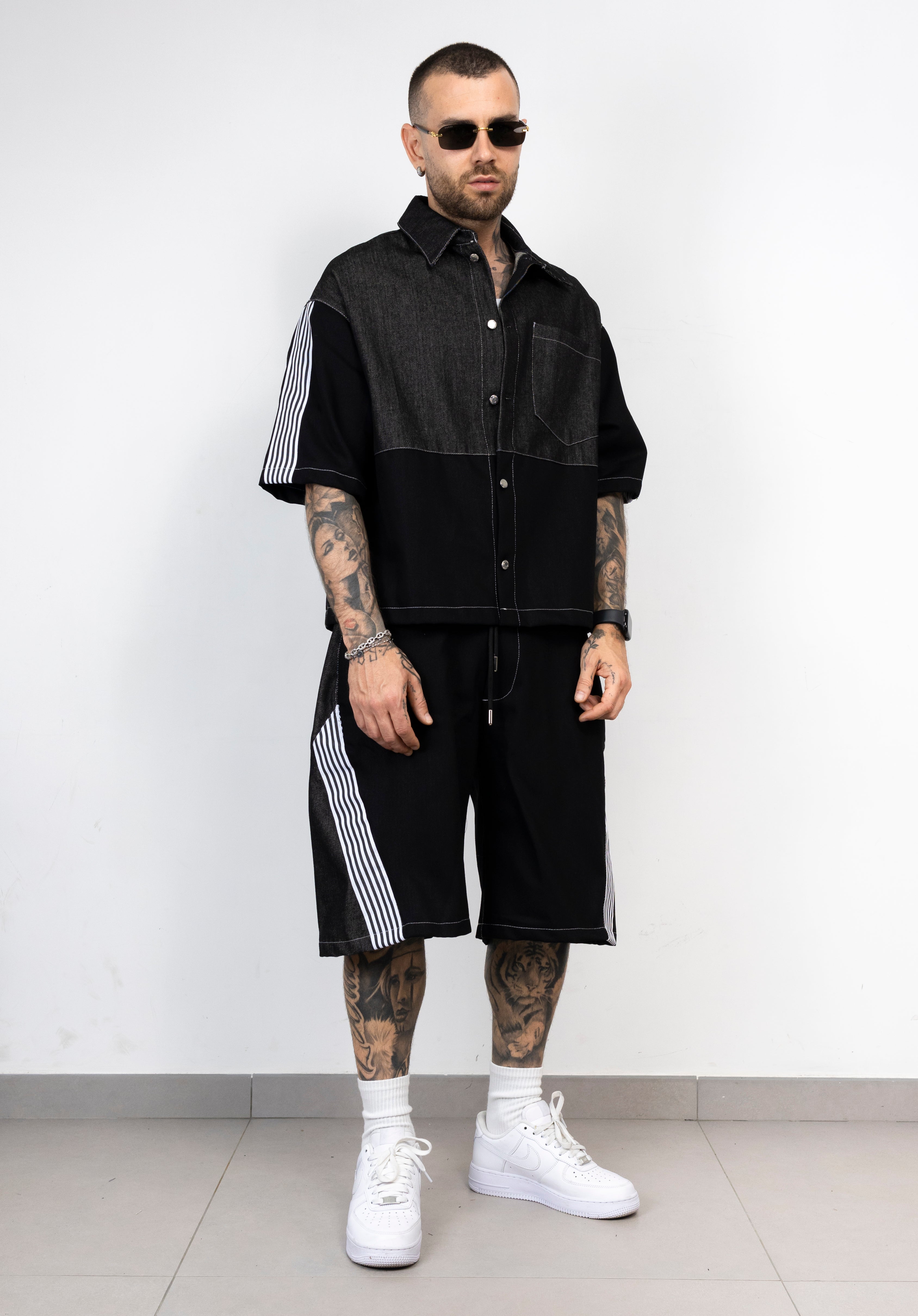 Coordinato Uomo Denim Black Stripes