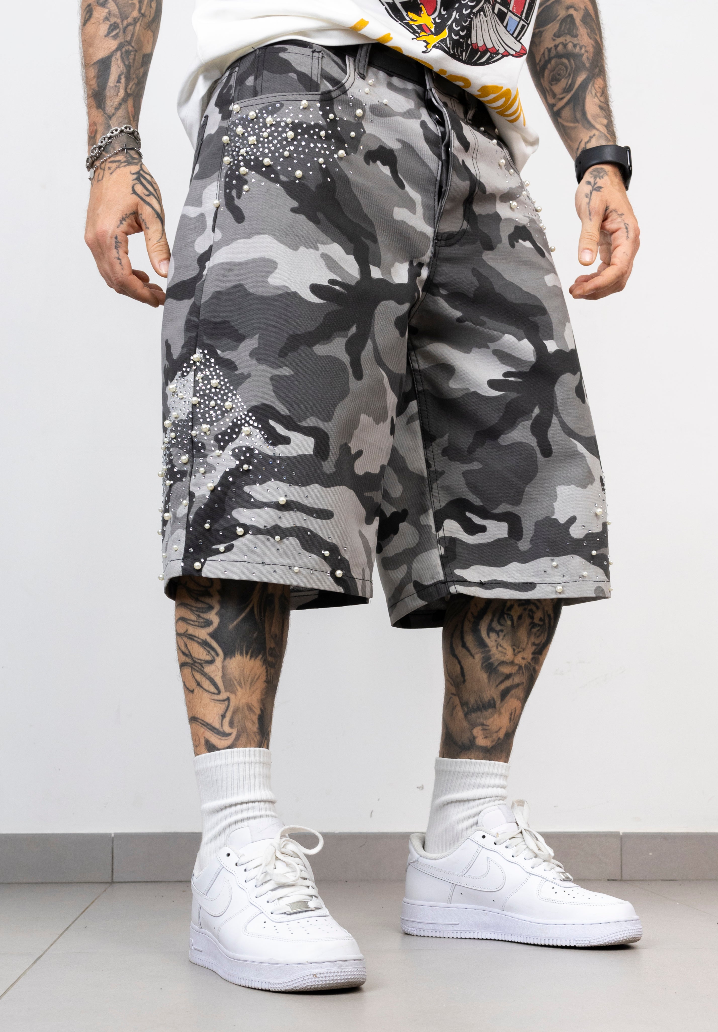Bermuda Uomo Camouflage con Perle e Strass