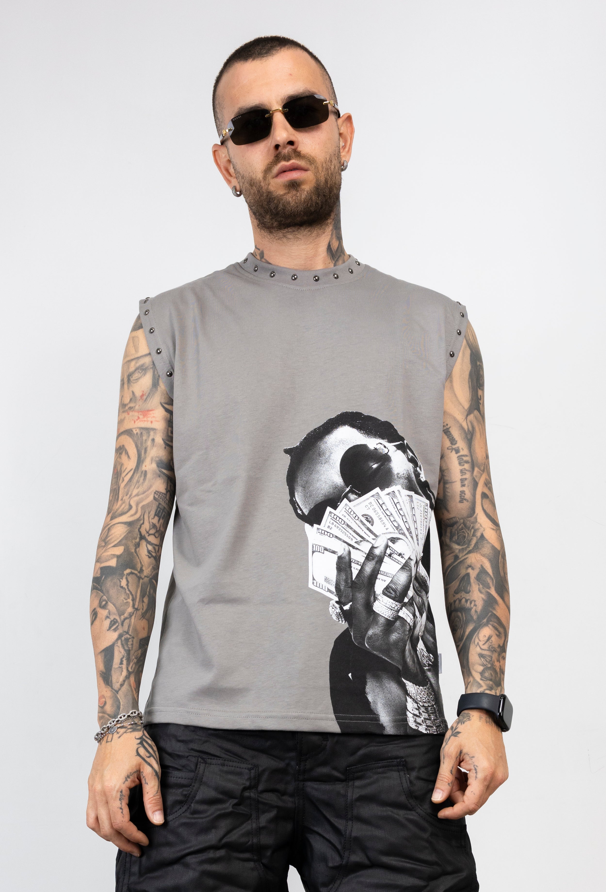 Canotta Borchie e Stampa Oversize