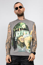 T-Shirt Smanicata Money Graphic con Borchie