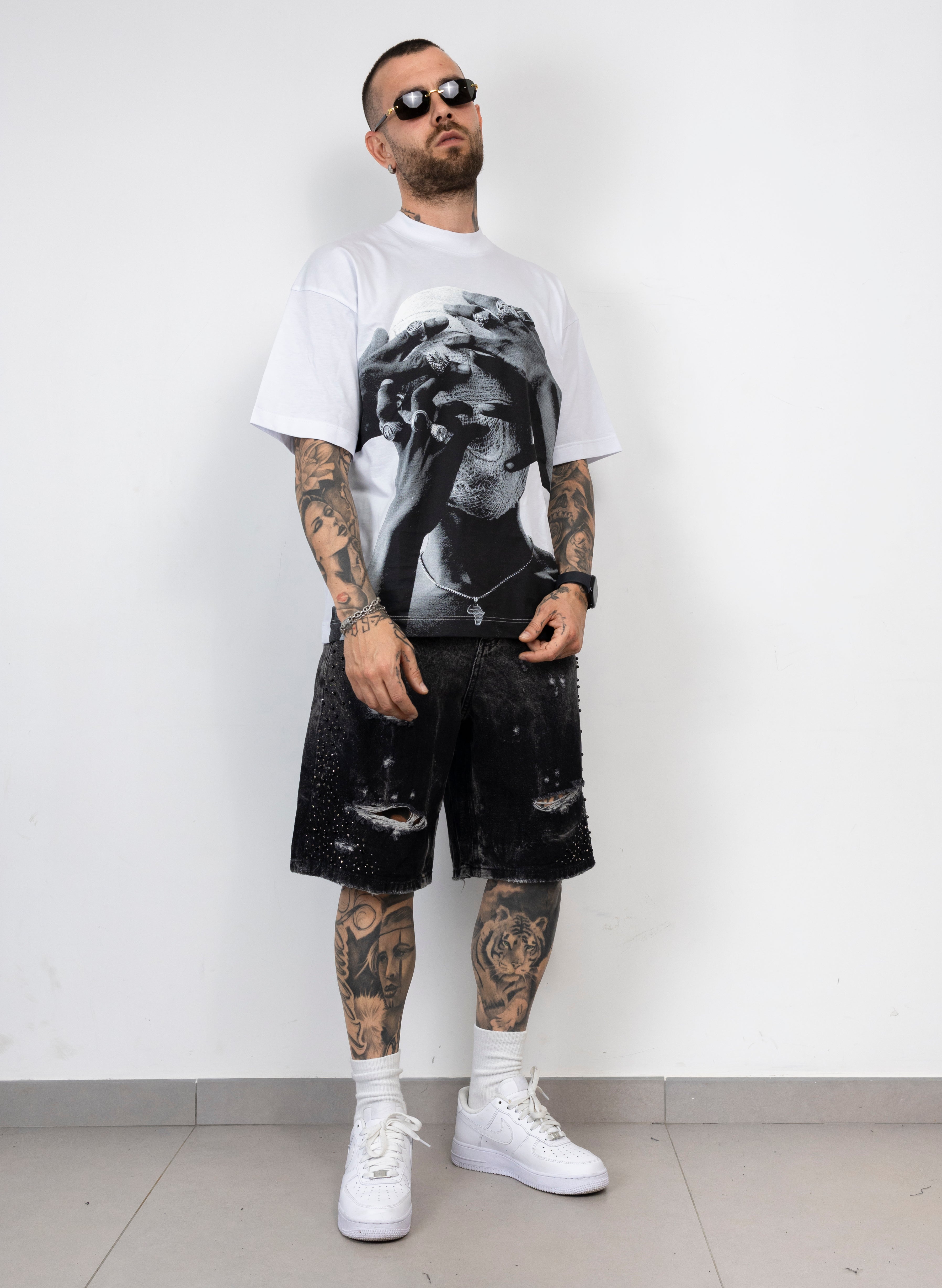Bermuda Denim Destroyed con Strass