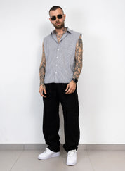 Camicia Smanicata Oversize a Righe