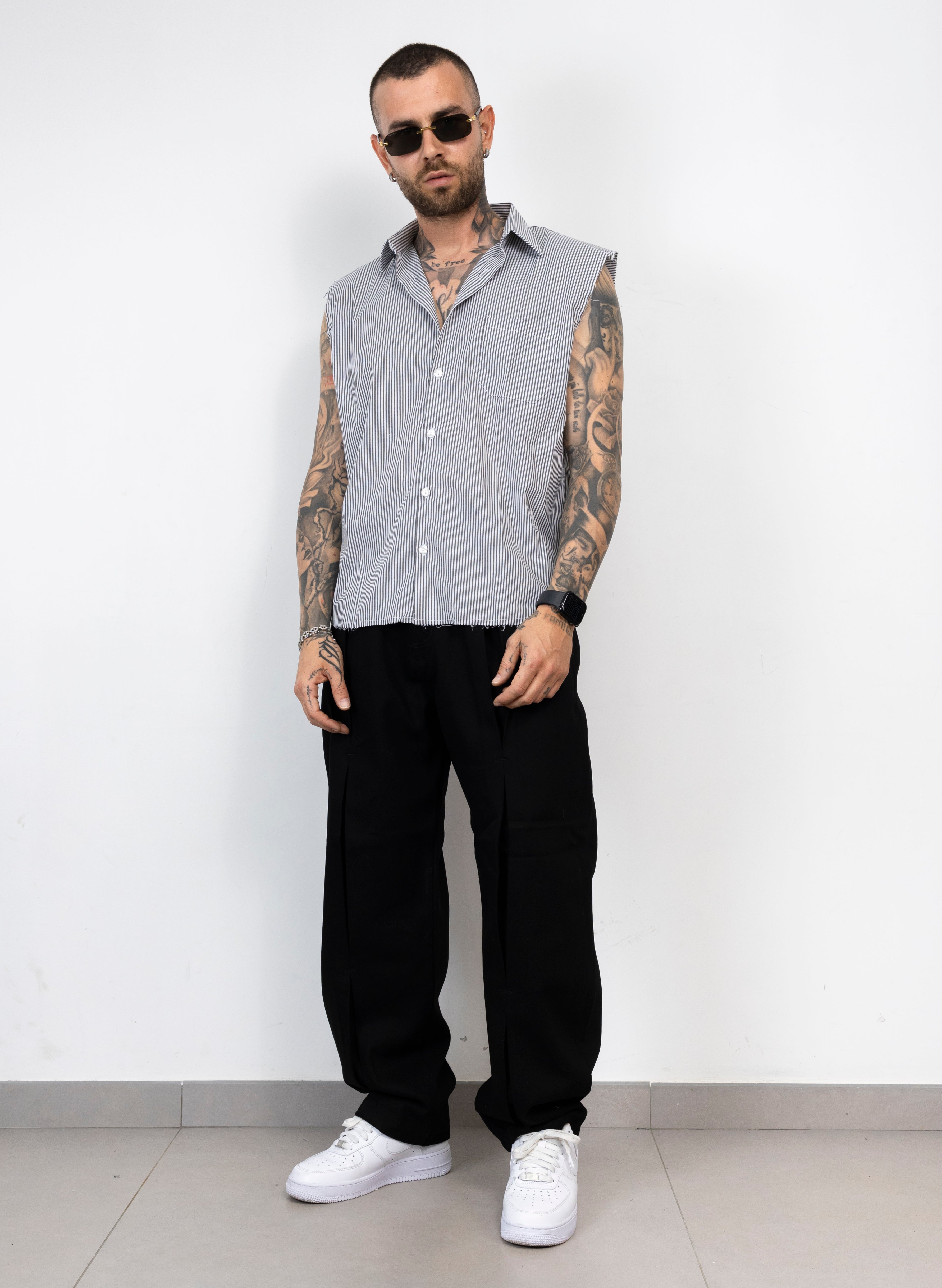 Camicia Smanicata Oversize a Righe