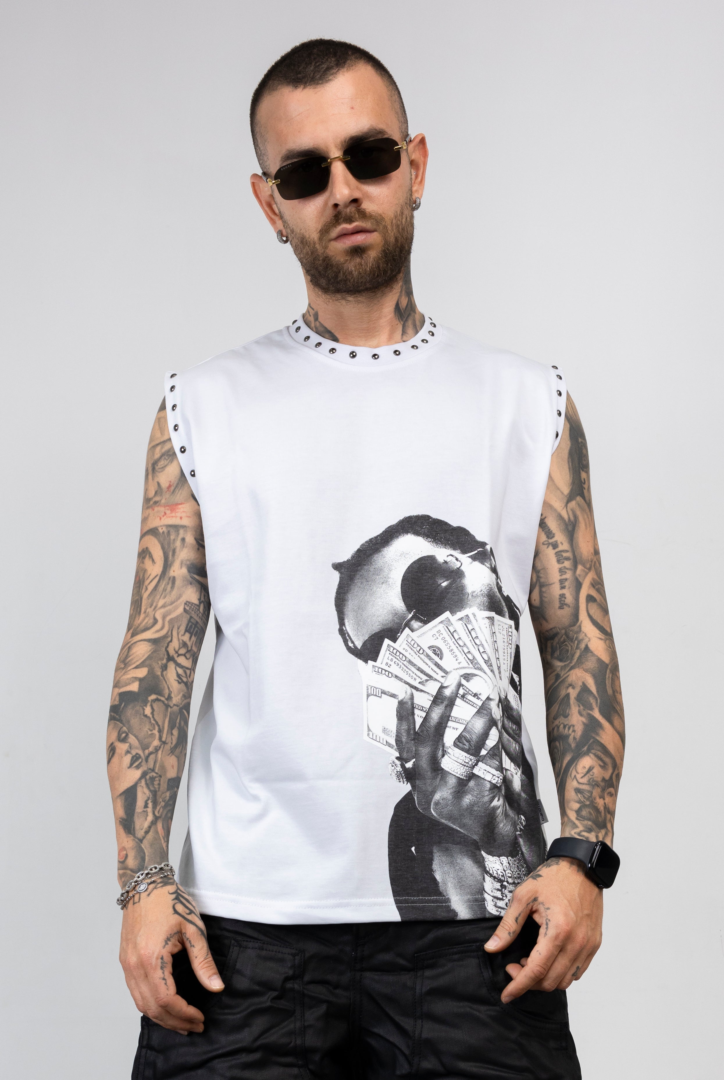 Canotta Borchie e Stampa Oversize
