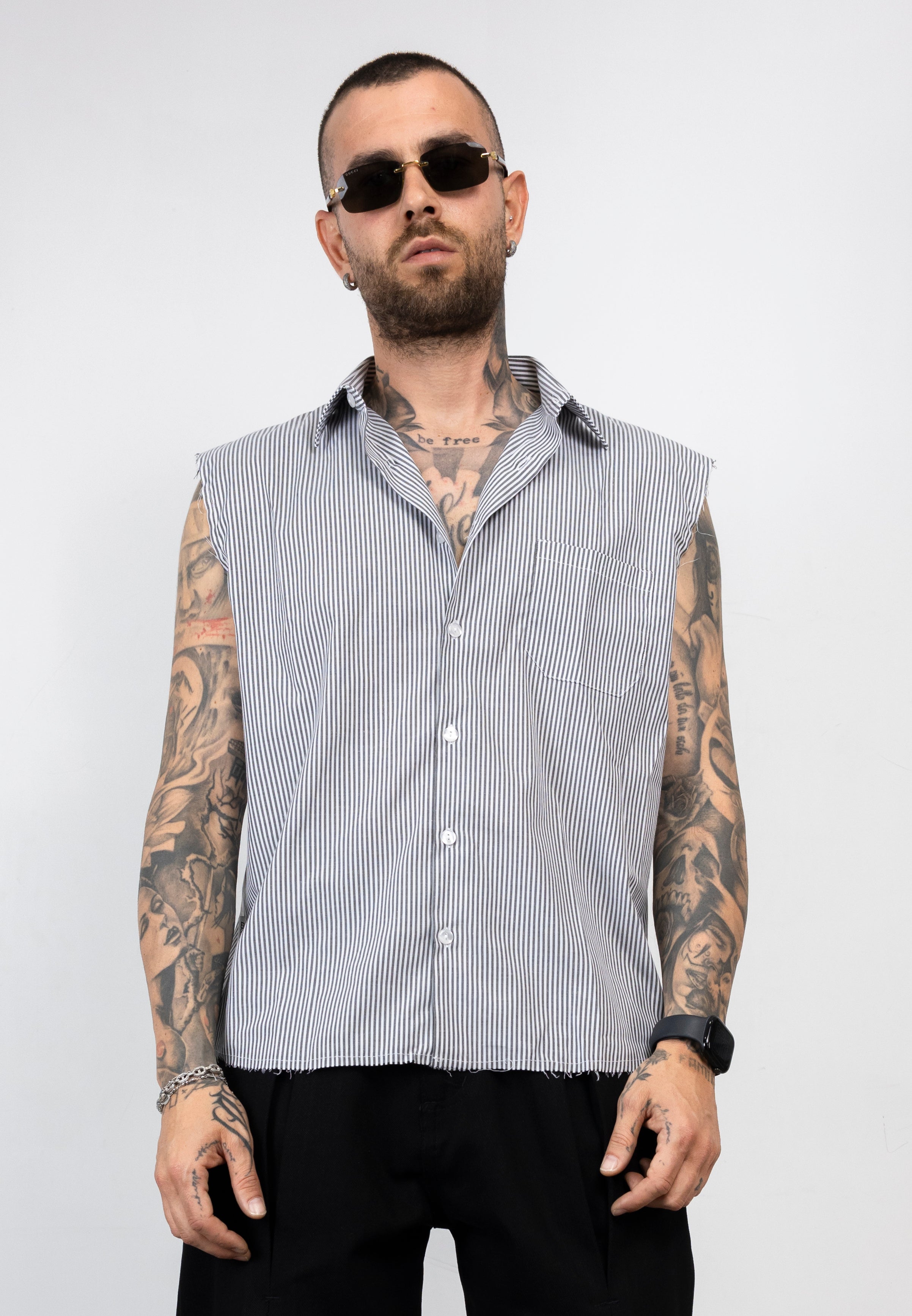 Camicia Smanicata Oversize a Righe