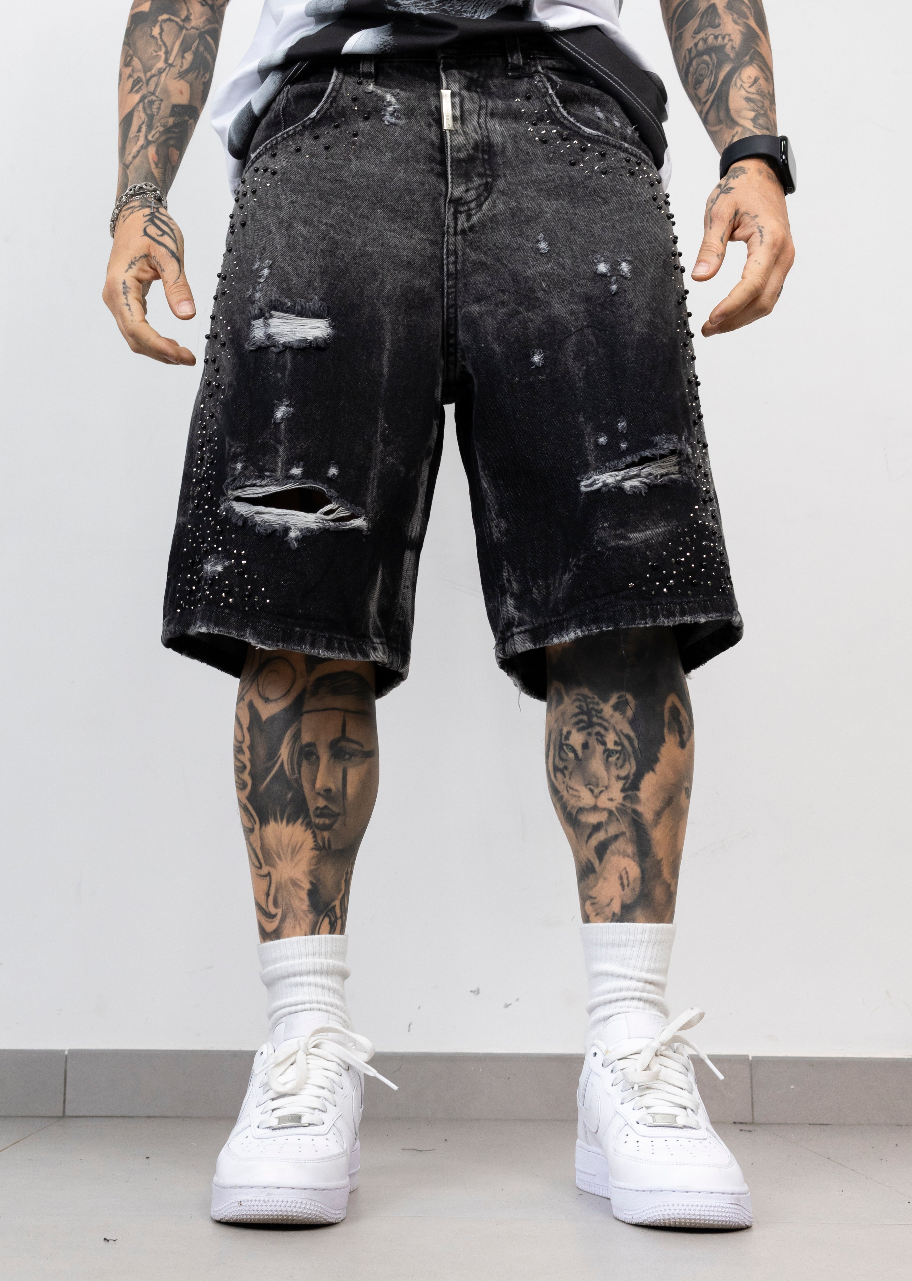 Bermuda Denim Destroyed con Strass
