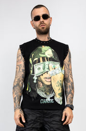 T-Shirt Smanicata Money Graphic con Borchie