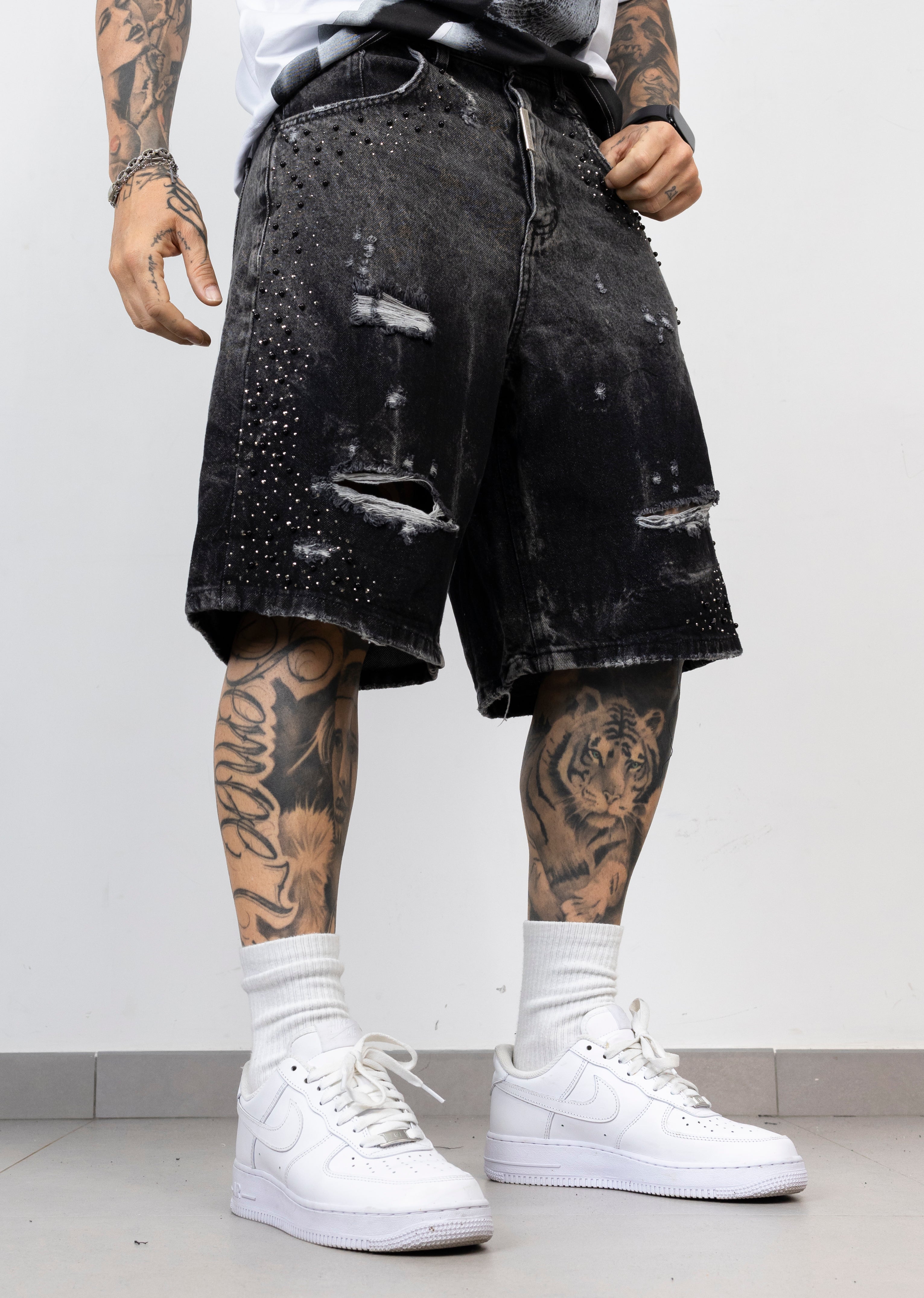 Bermuda Denim Destroyed con Strass