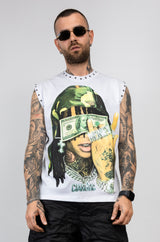 T-Shirt Smanicata Money Graphic con Borchie