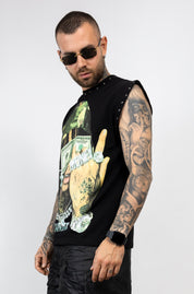 T-Shirt Smanicata Money Graphic con Borchie