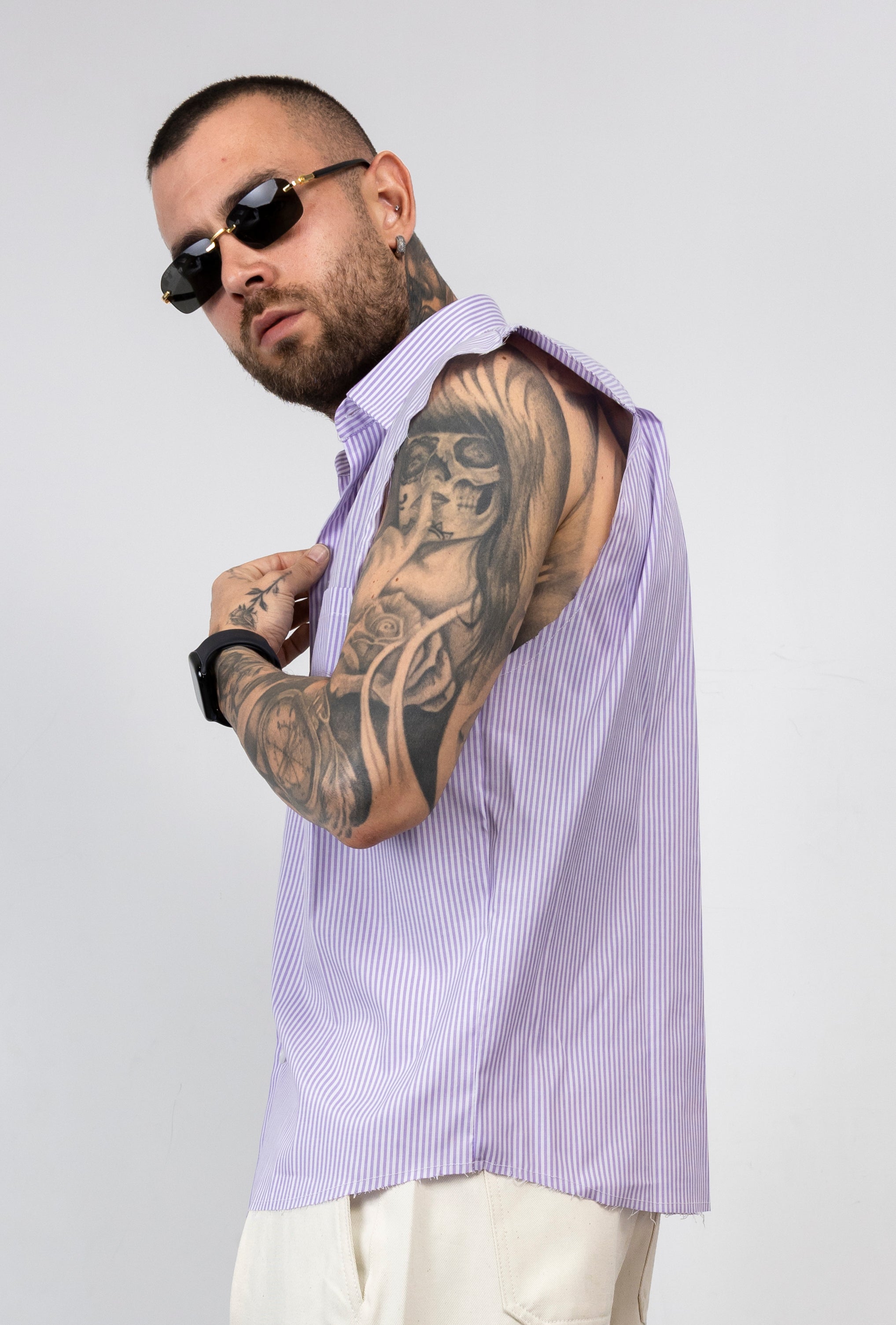 Camicia Smanicata Oversize a Righe