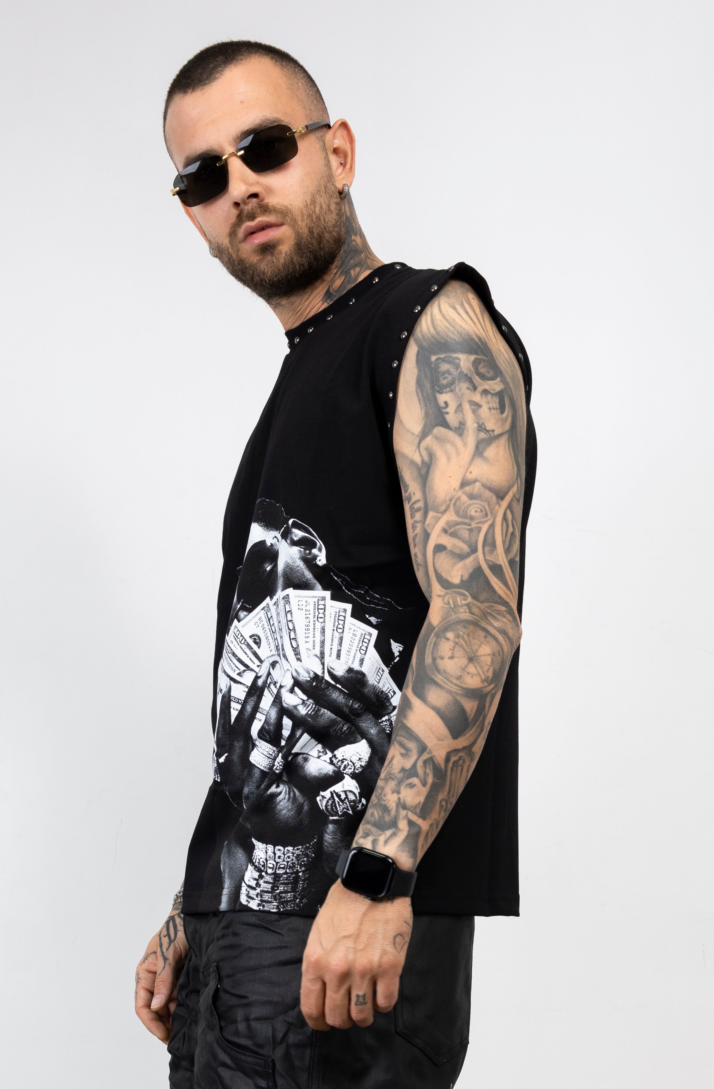 Canotta Borchie e Stampa Oversize