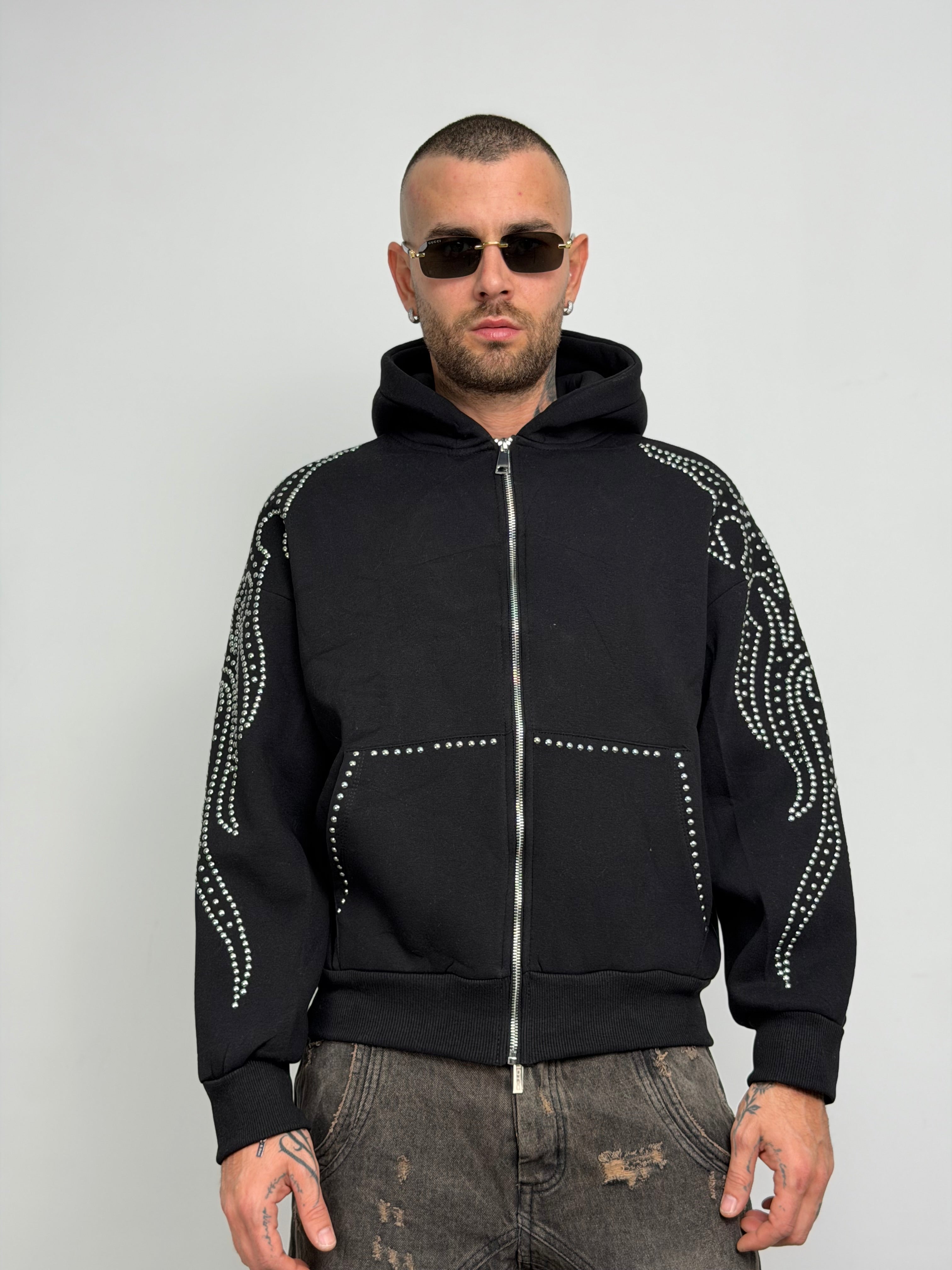 Hoodie fiamme strass