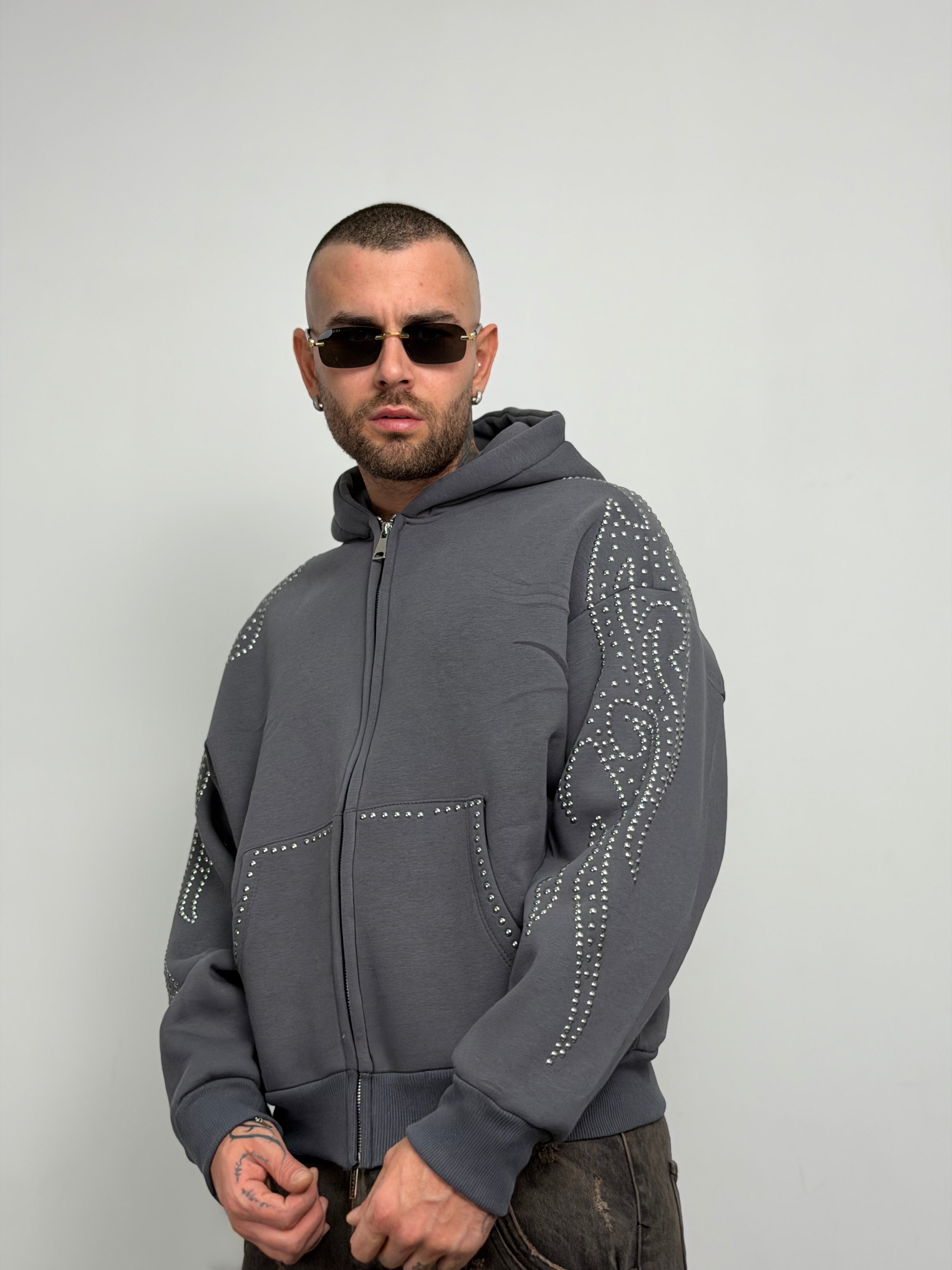 Hoodie fiamme strass