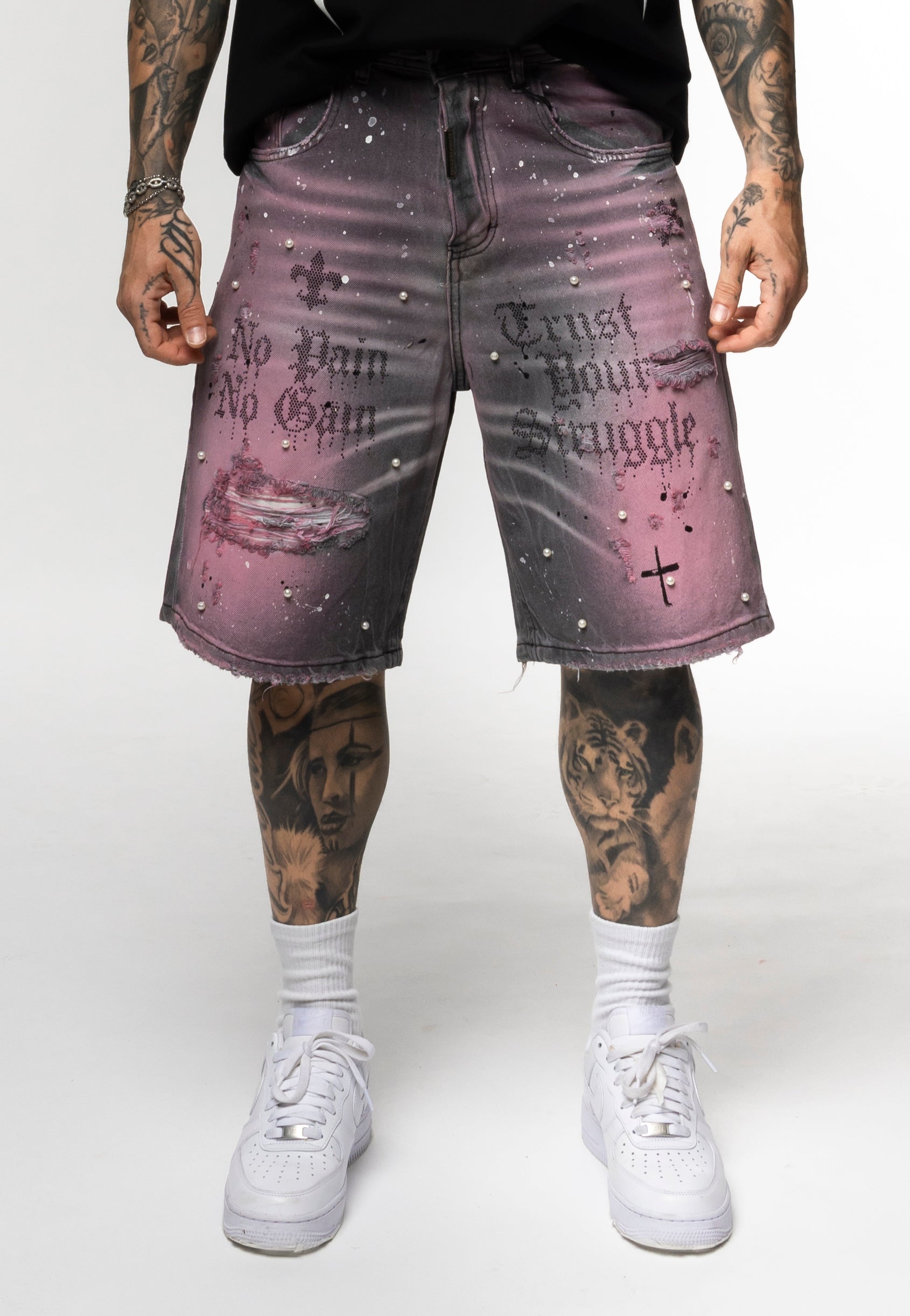 Bermuda Denim Spray Pink Destroyed