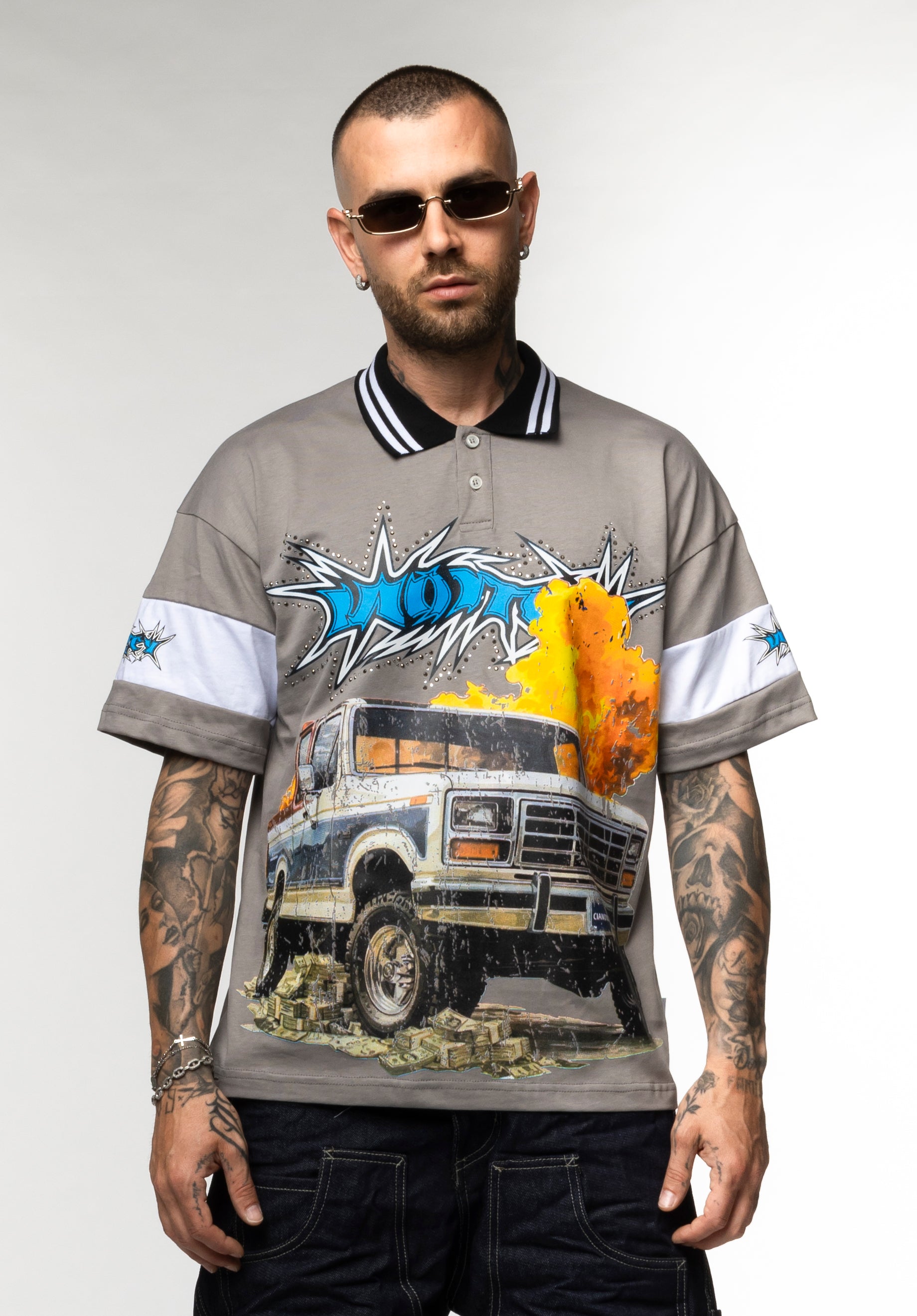 Polo Oversize Graphic con Strass