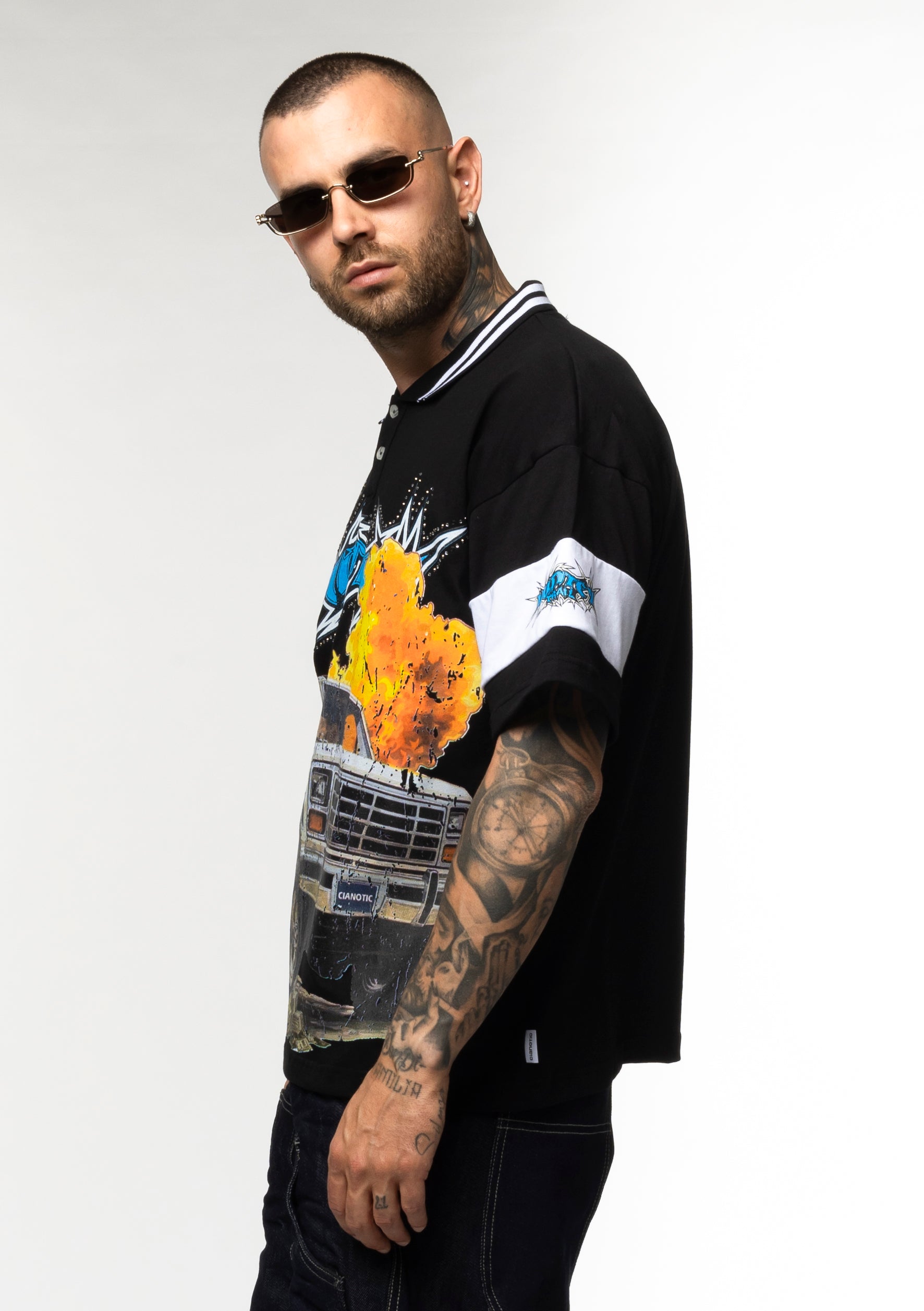 Polo Oversize Graphic con Strass