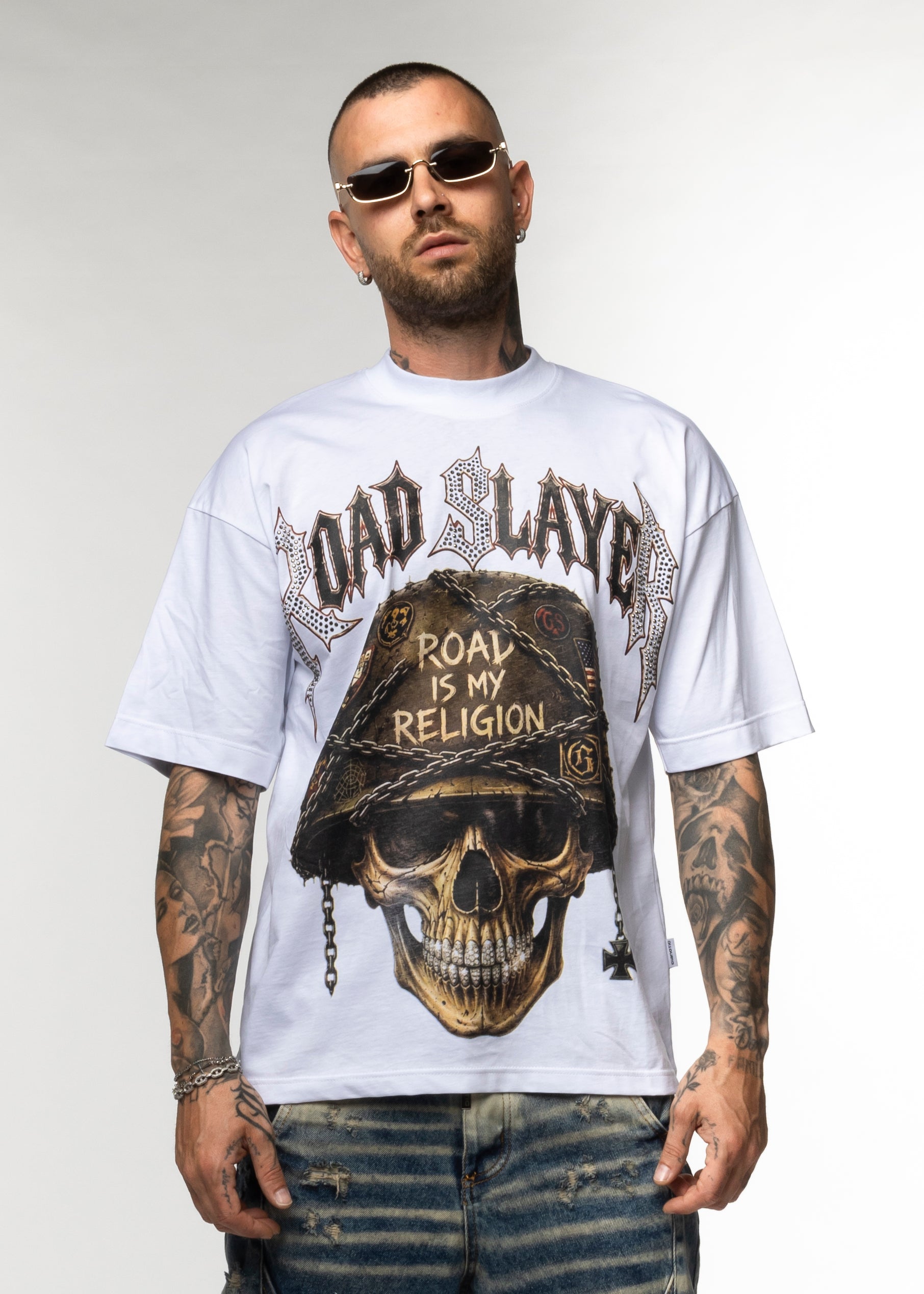 T-Shirt Oversize Road Slayer con Brillantini