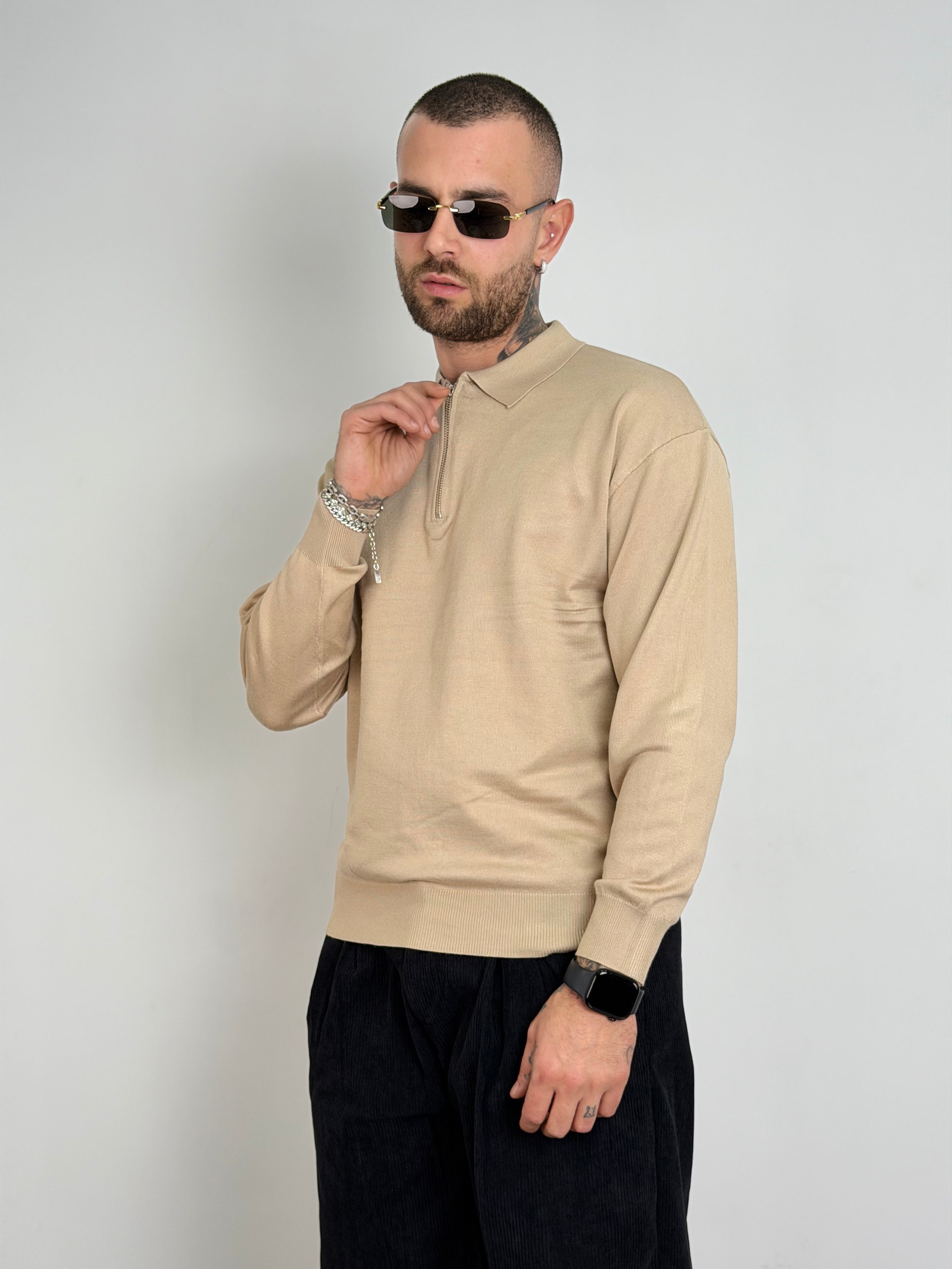 Polo manica lunga mezza zip