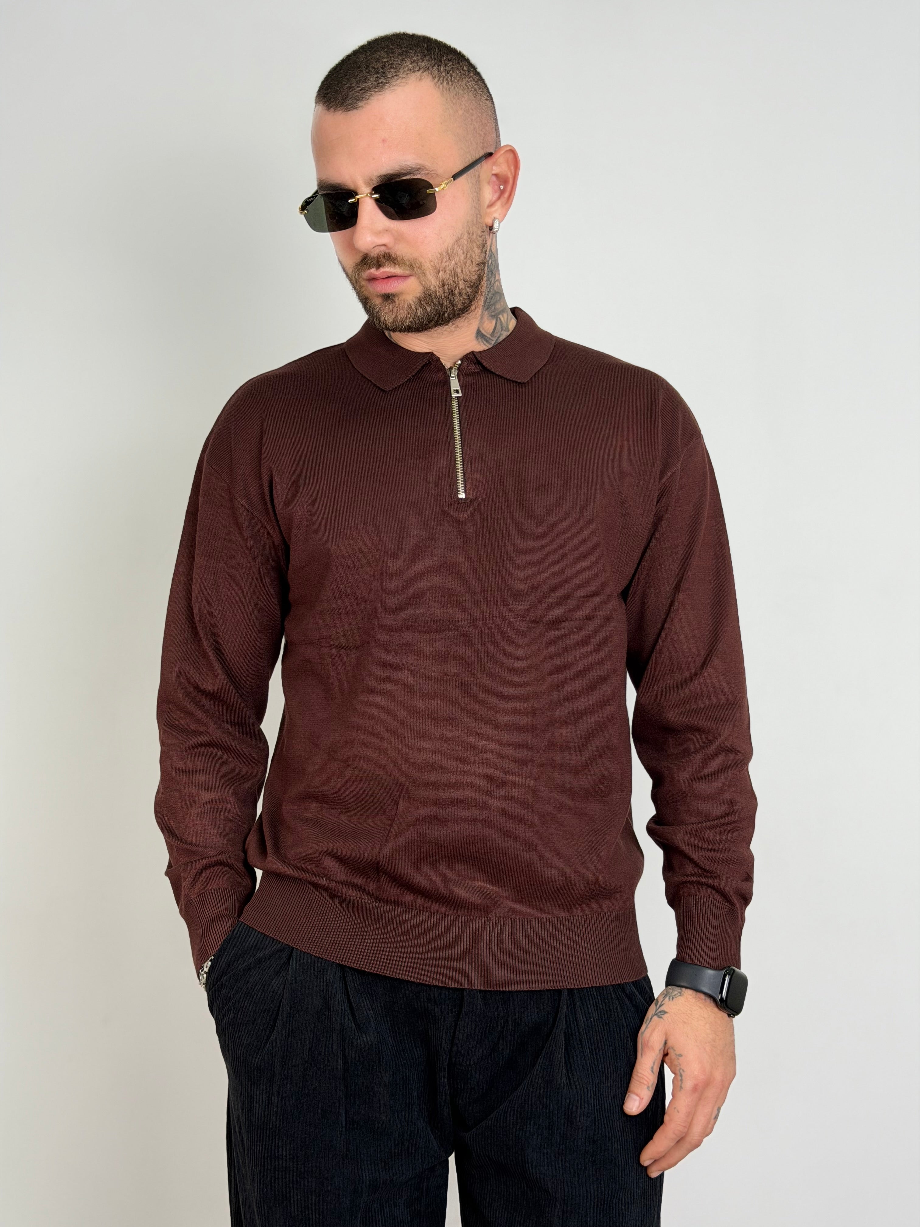 Polo manica lunga mezza zip