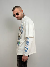 T-shirt double long sleeve teschio e rose