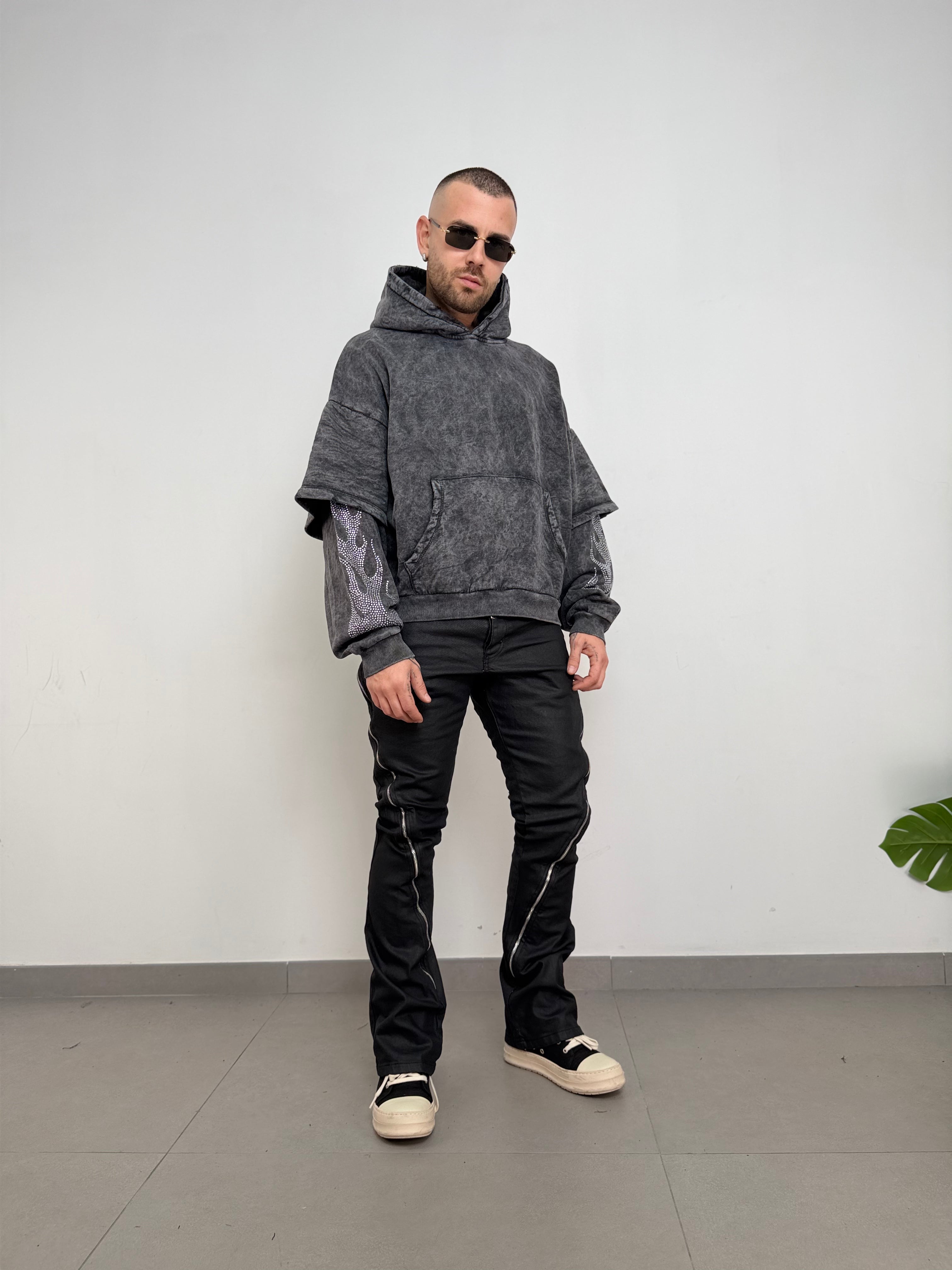 Hoodie double sleeve fiamma strass