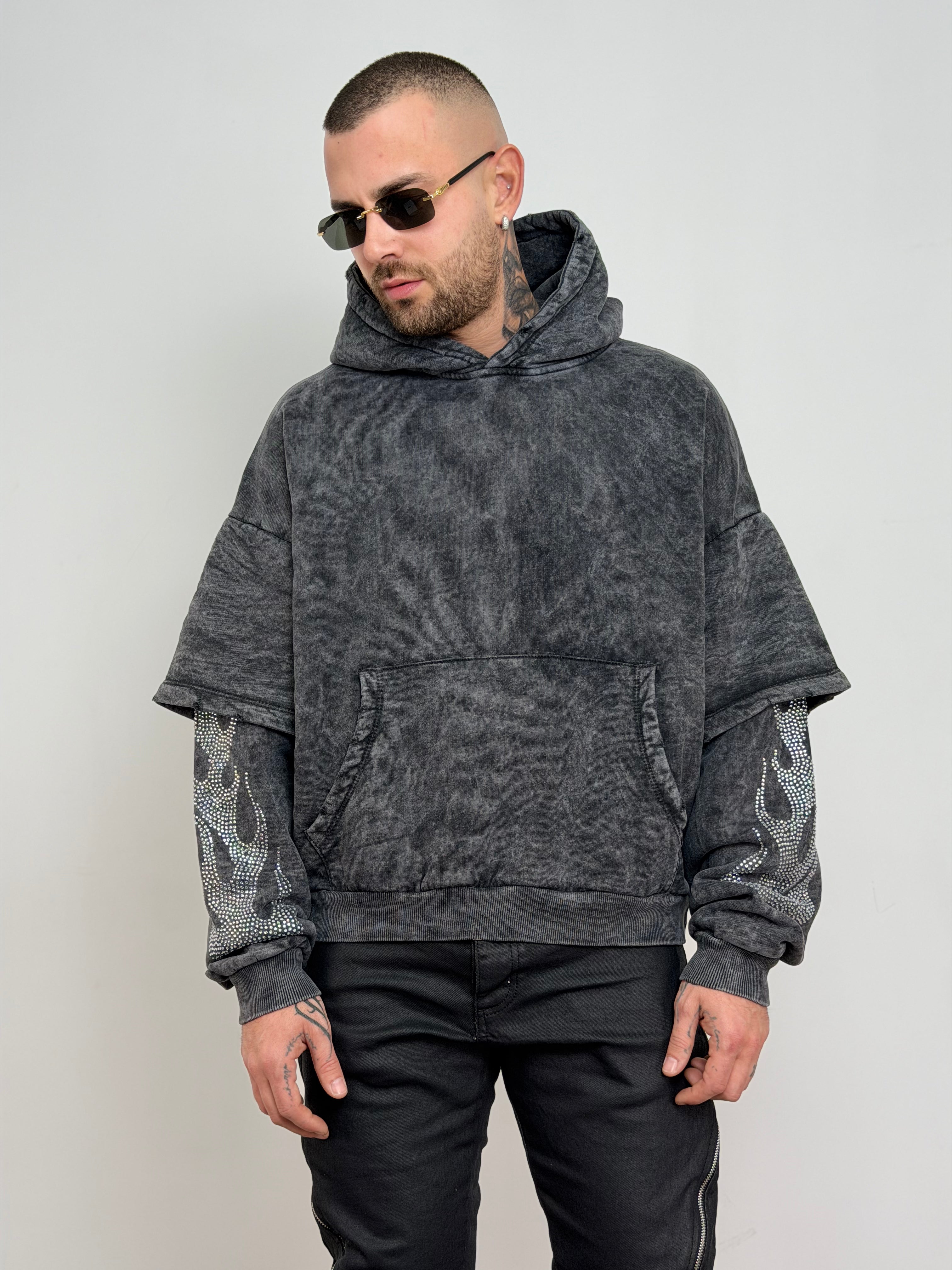 Hoodie double sleeve fiamma strass