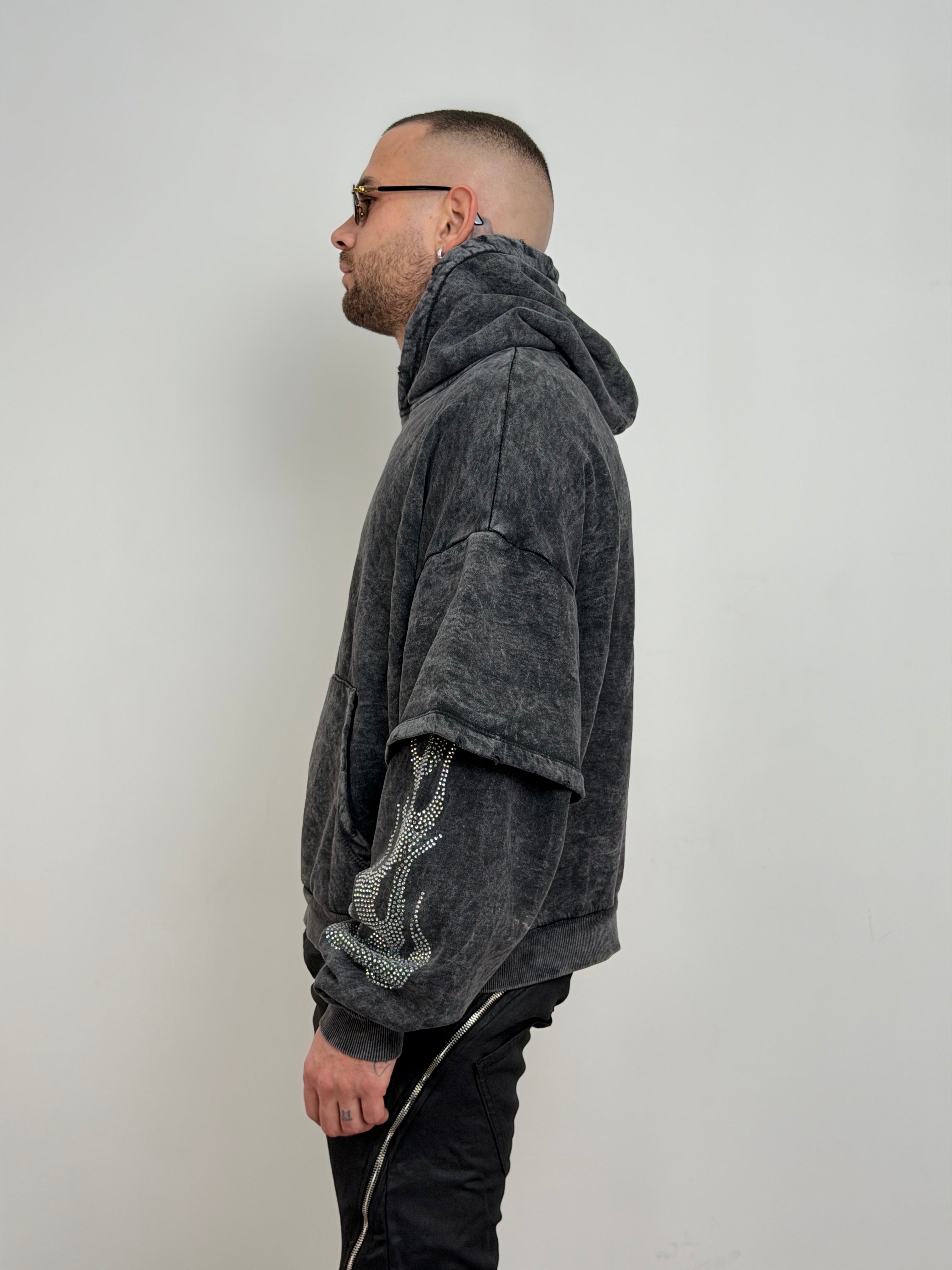 Hoodie double sleeve fiamma strass