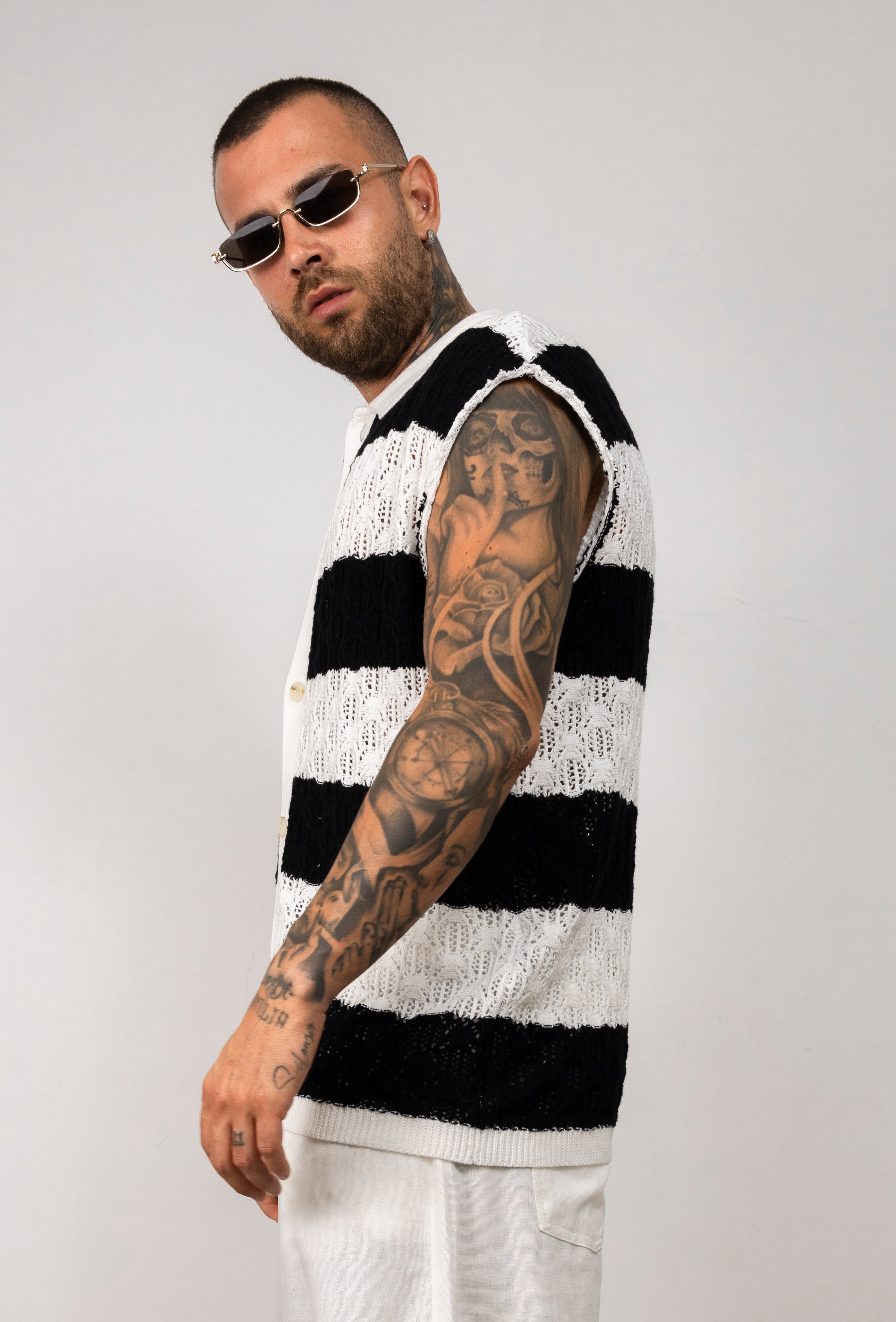 Camicia in maglia traforata a righe