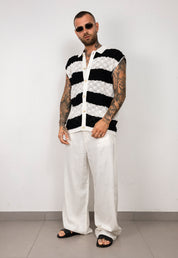 Camicia in maglia traforata a righe