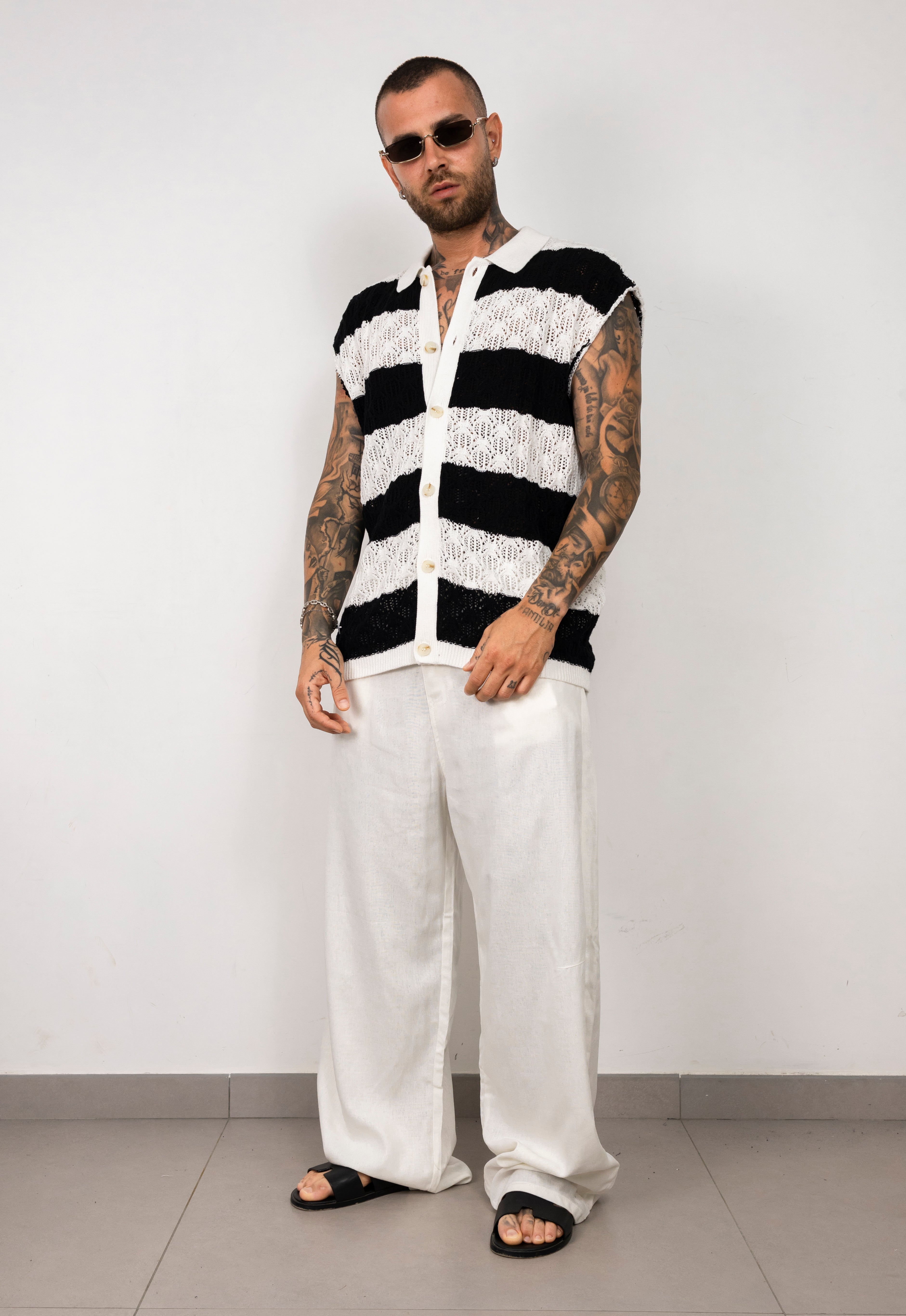 Camicia in maglia traforata a righe