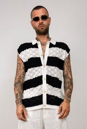 Camicia in maglia traforata a righe