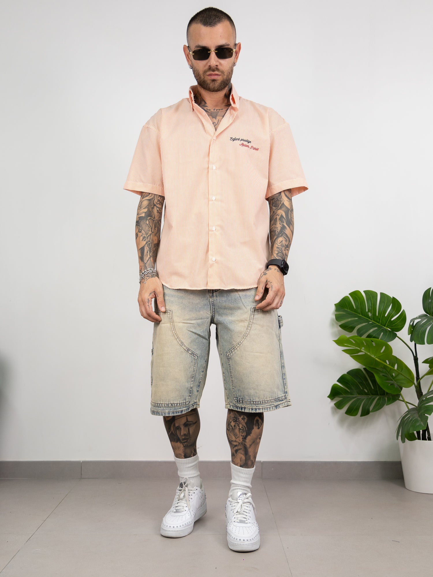 Camicia millerighe con ricamo