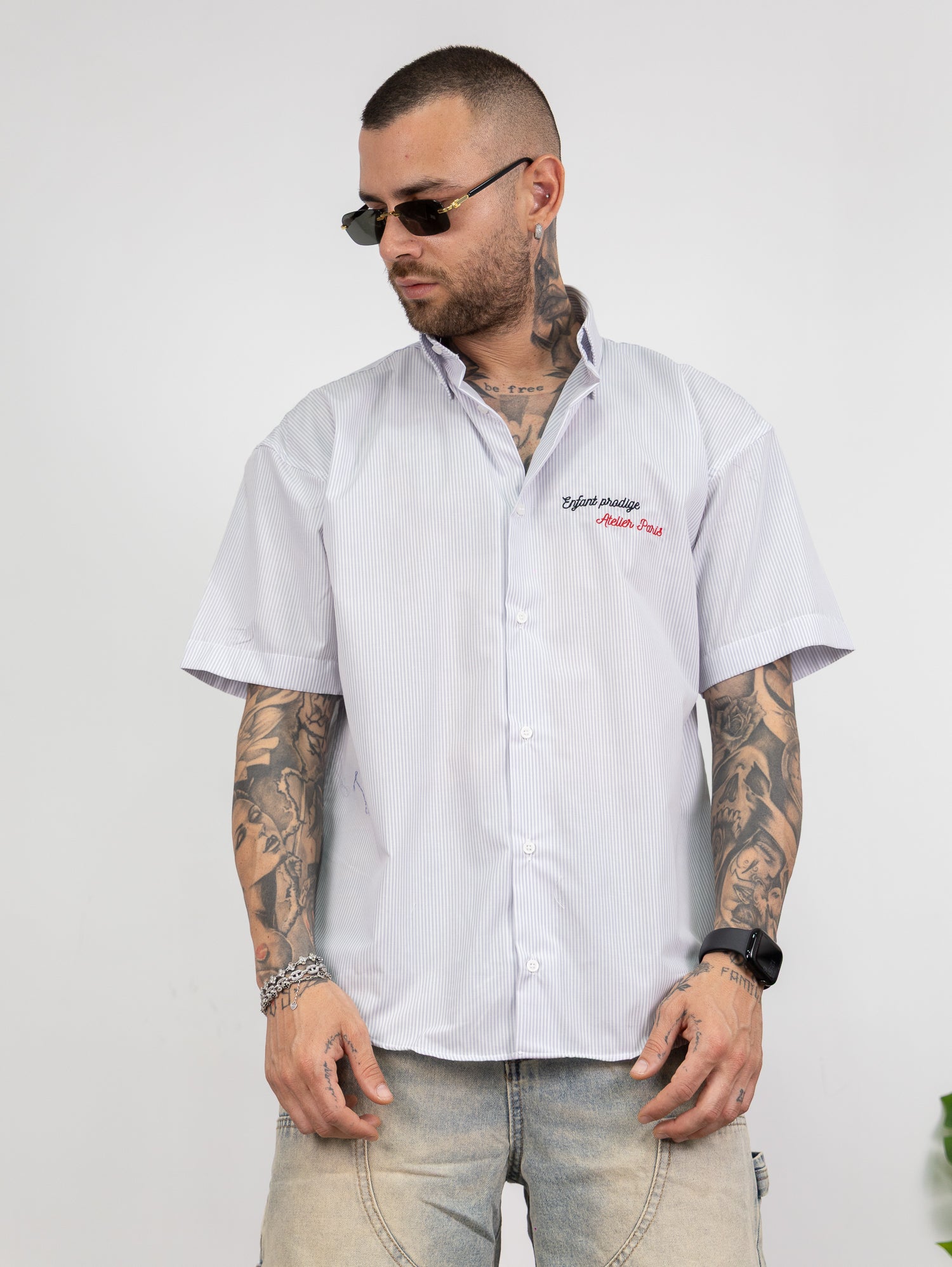 Camicia millerighe con ricamo