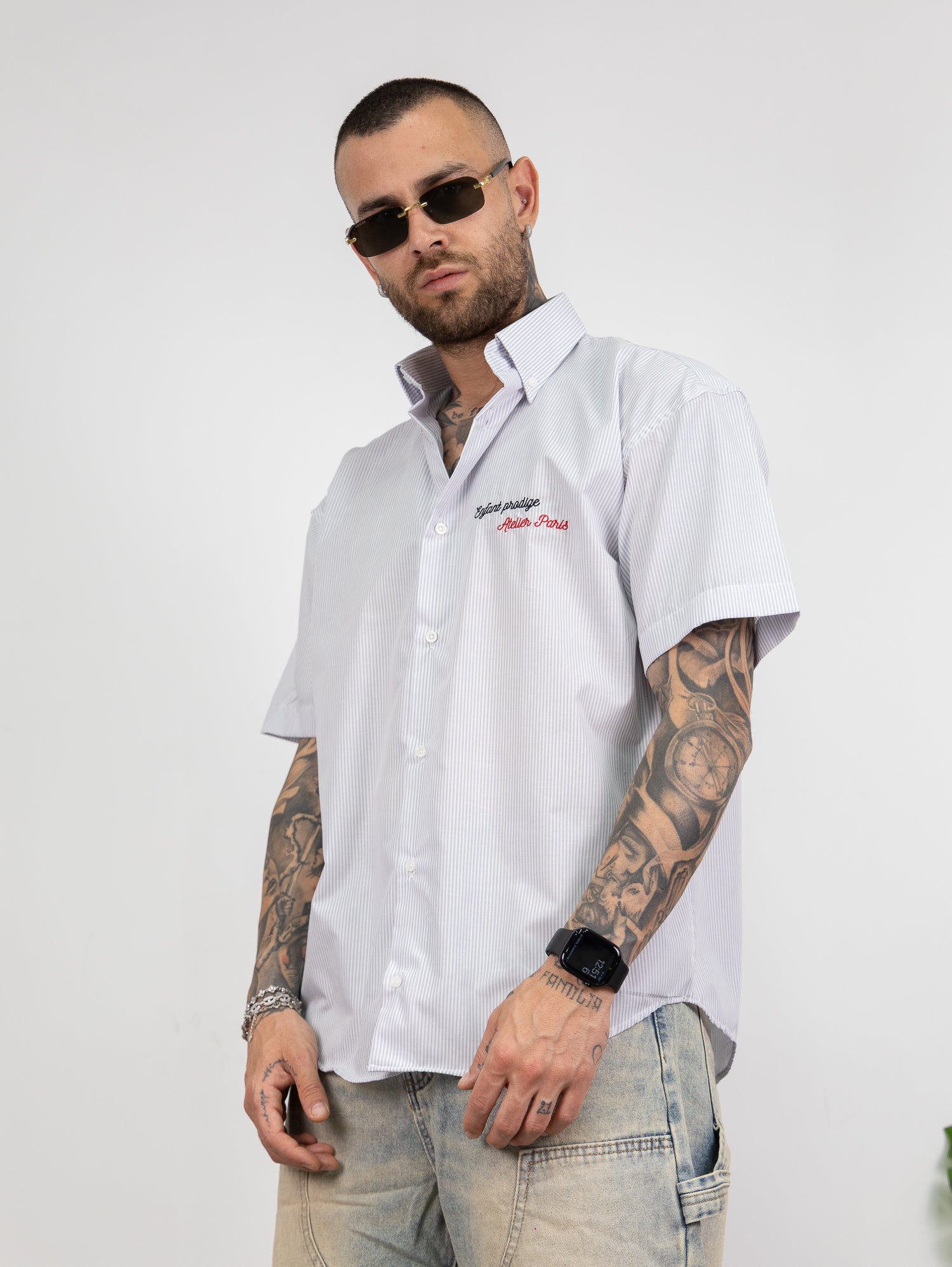 Camicia millerighe con ricamo