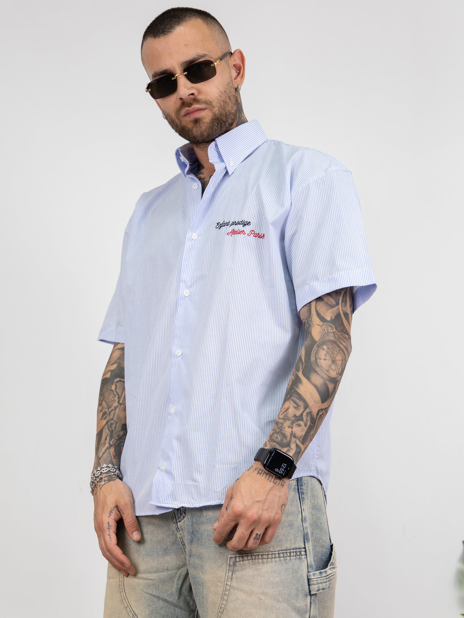 Camicia millerighe con ricamo