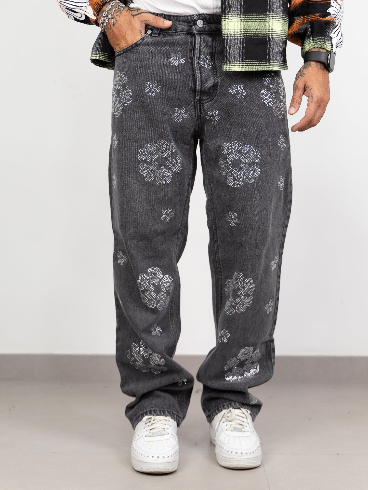 Baggy strass flower grey