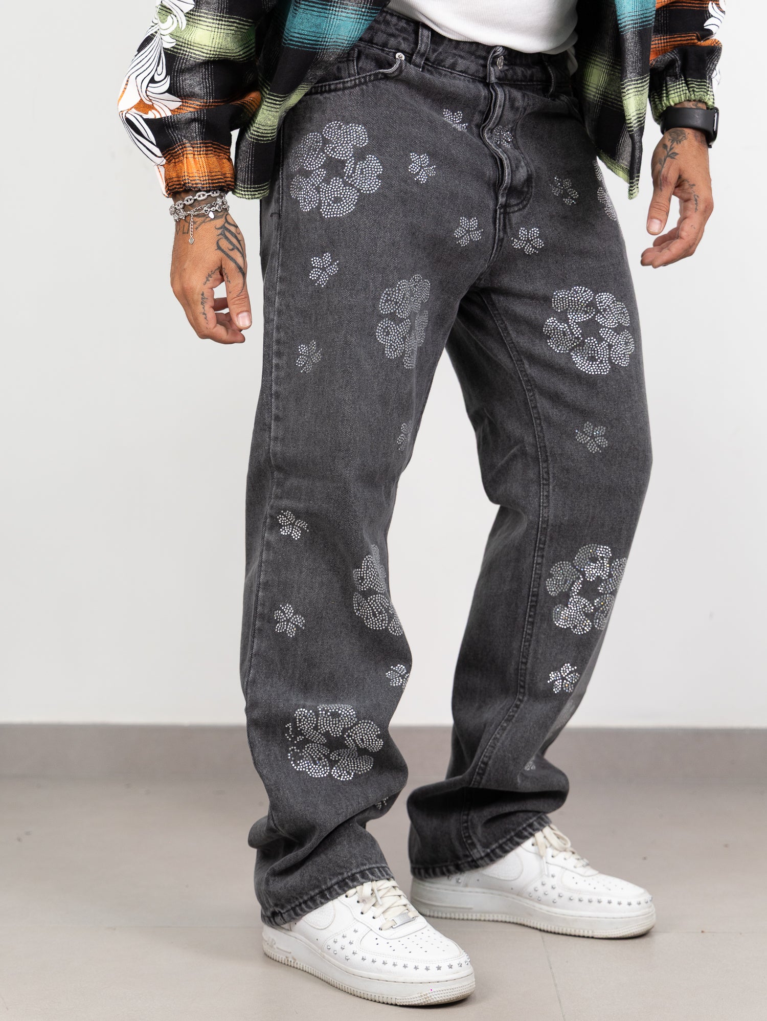 Baggy strass flower grey
