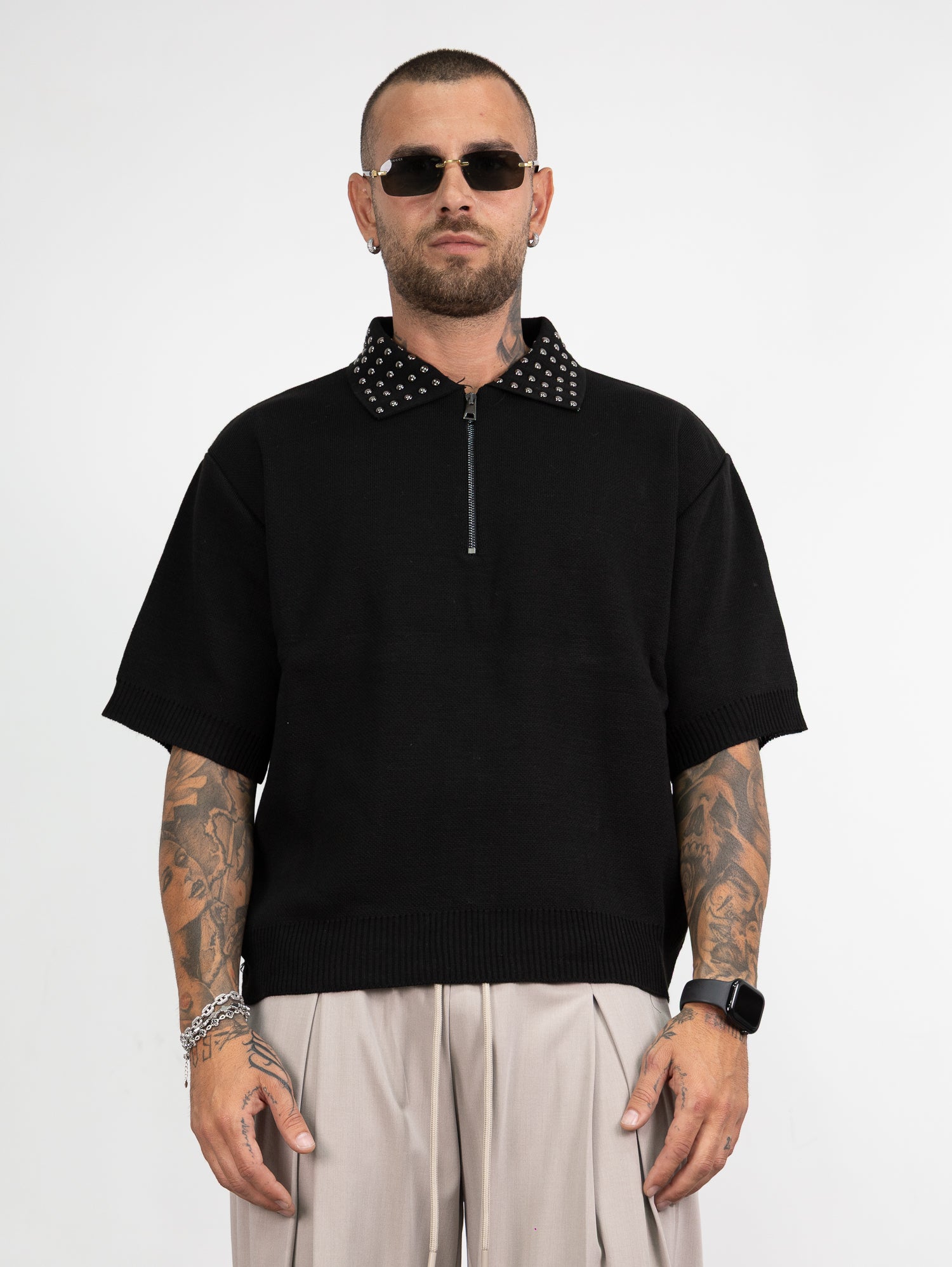 Polo mezza zip borchie