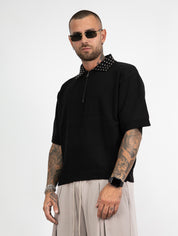 Polo mezza zip borchie