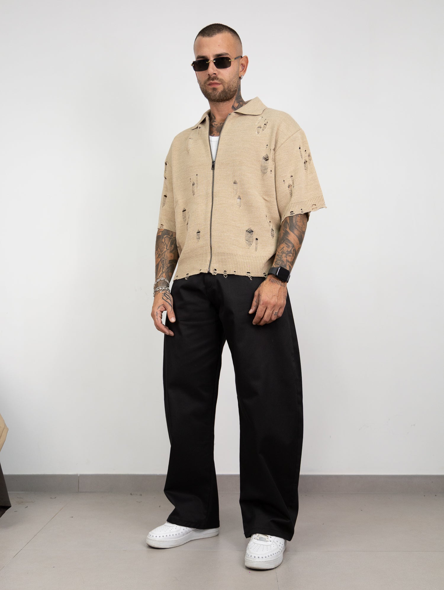 Polo zip intera abrasioni