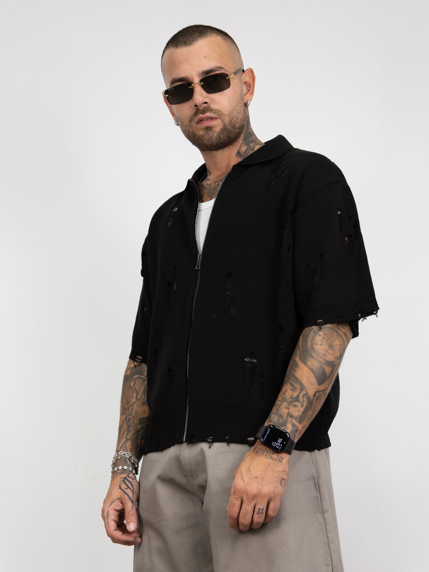Polo zip intera abrasioni
