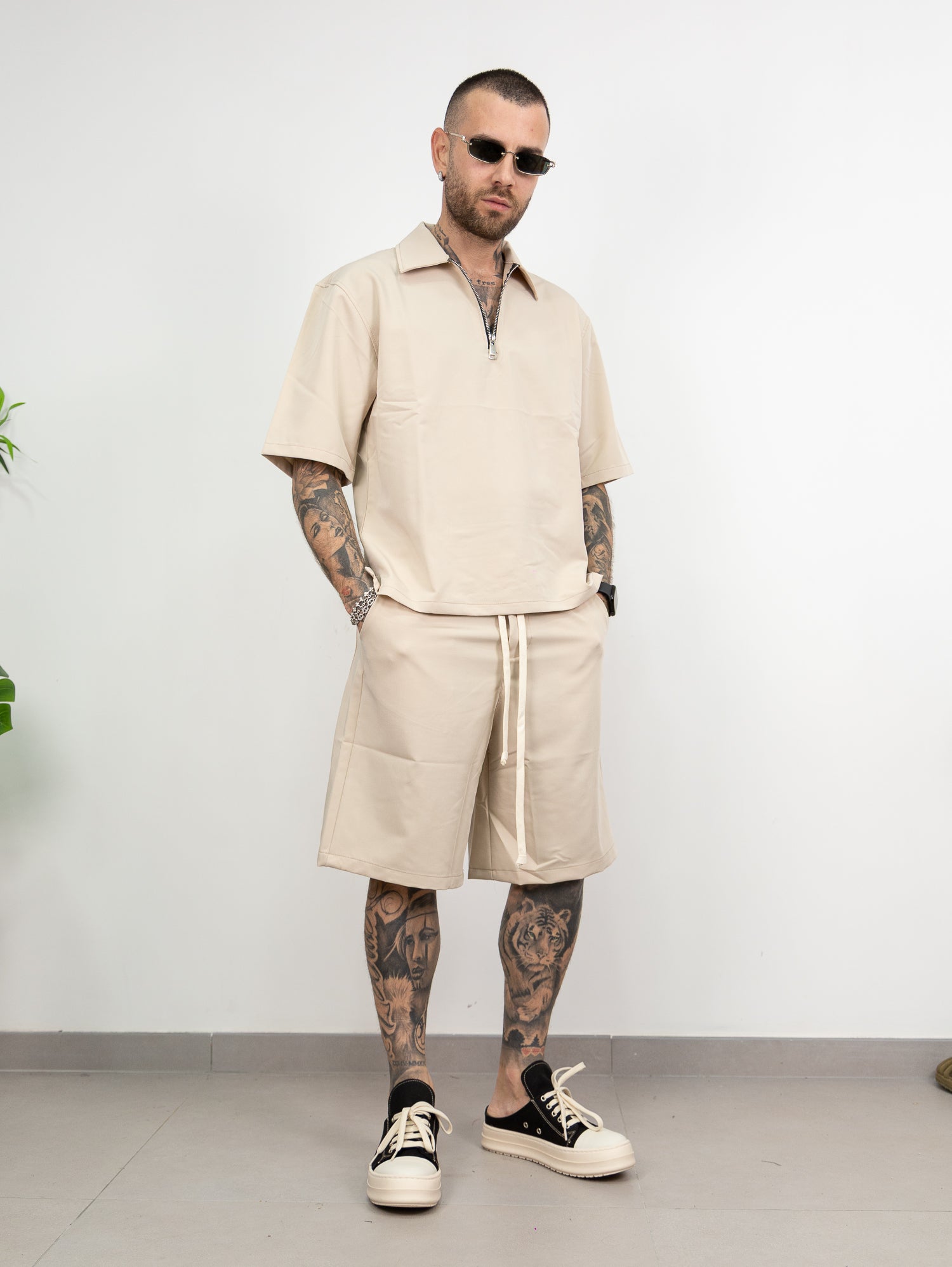 Coordinato mezza zip bermuda