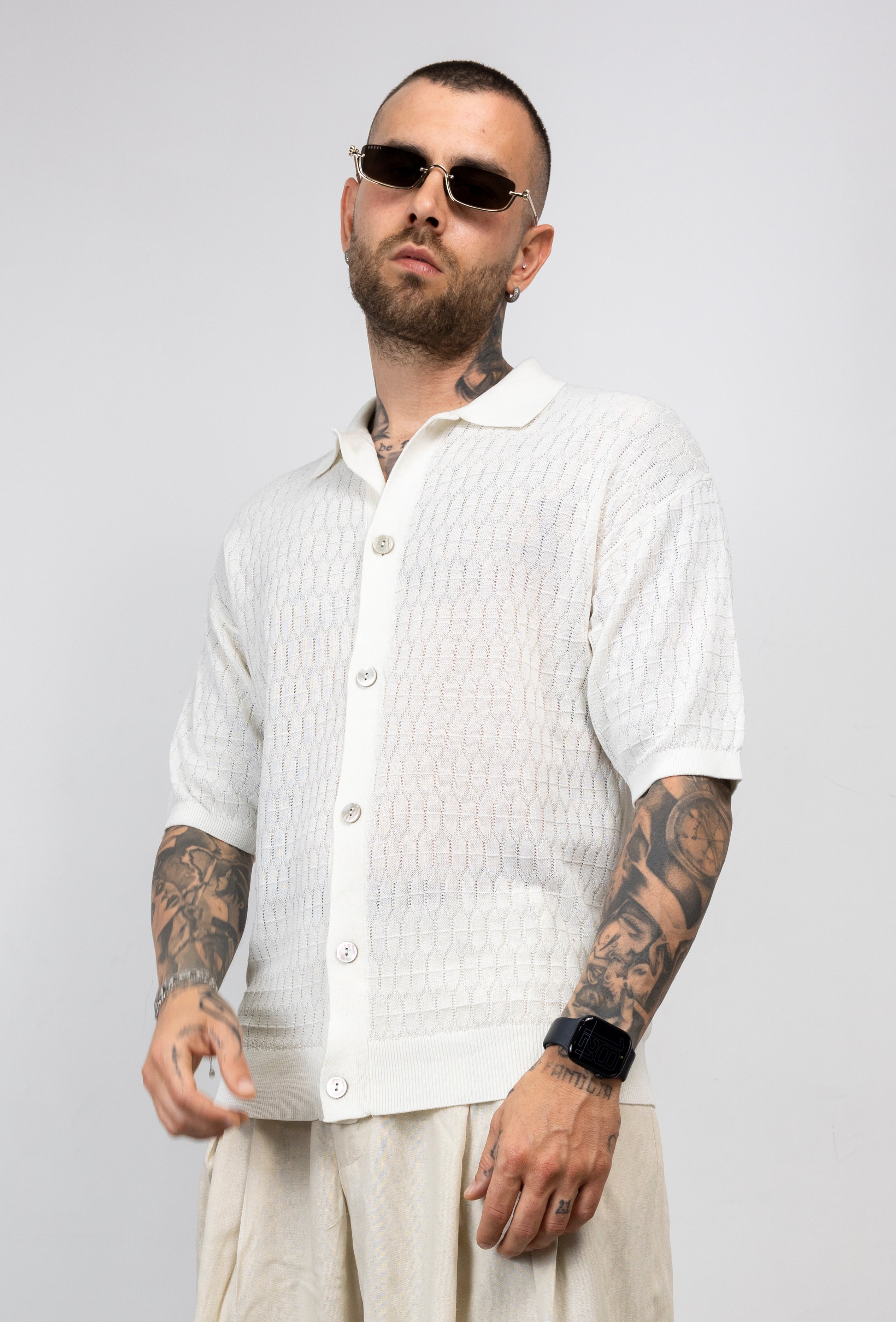 Camicia in Filo Traforato con Colletto